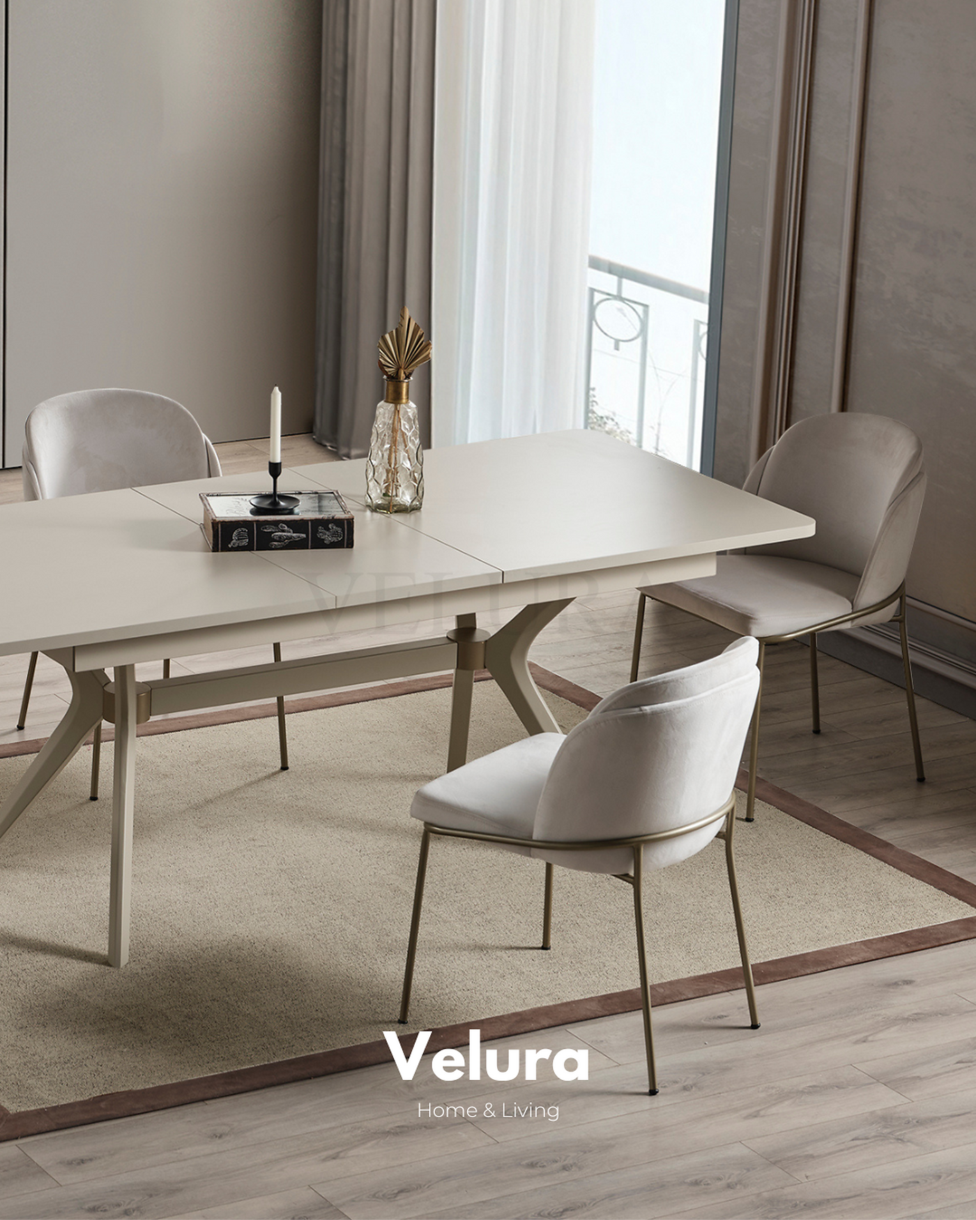 Monaco krem yemek masası açılır genişleyebilir modern tasarım 204 cm açık genişlik