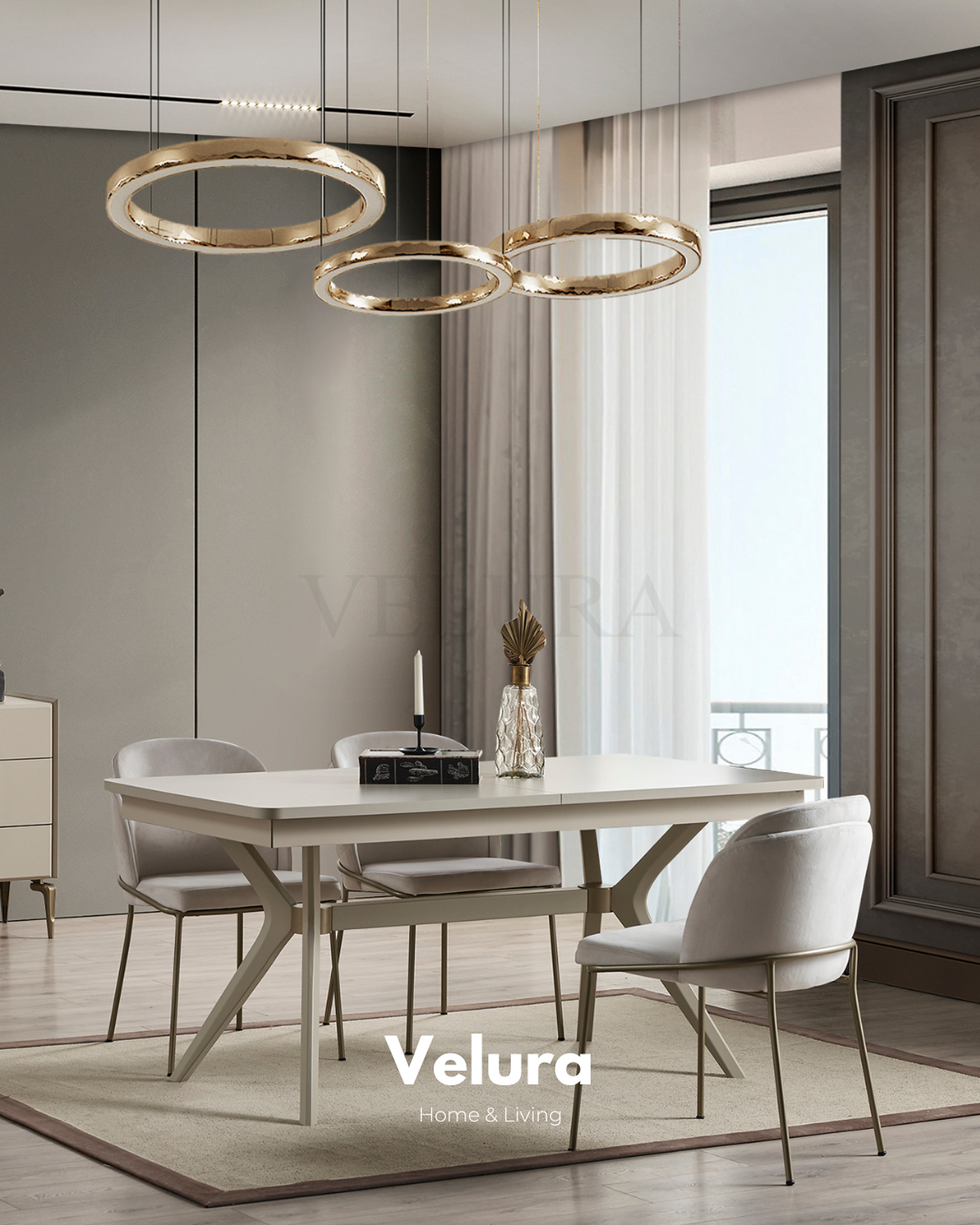 Monaco krem yemek masası açılır genişleyebilir modern tasarım 204 cm açık genişlik