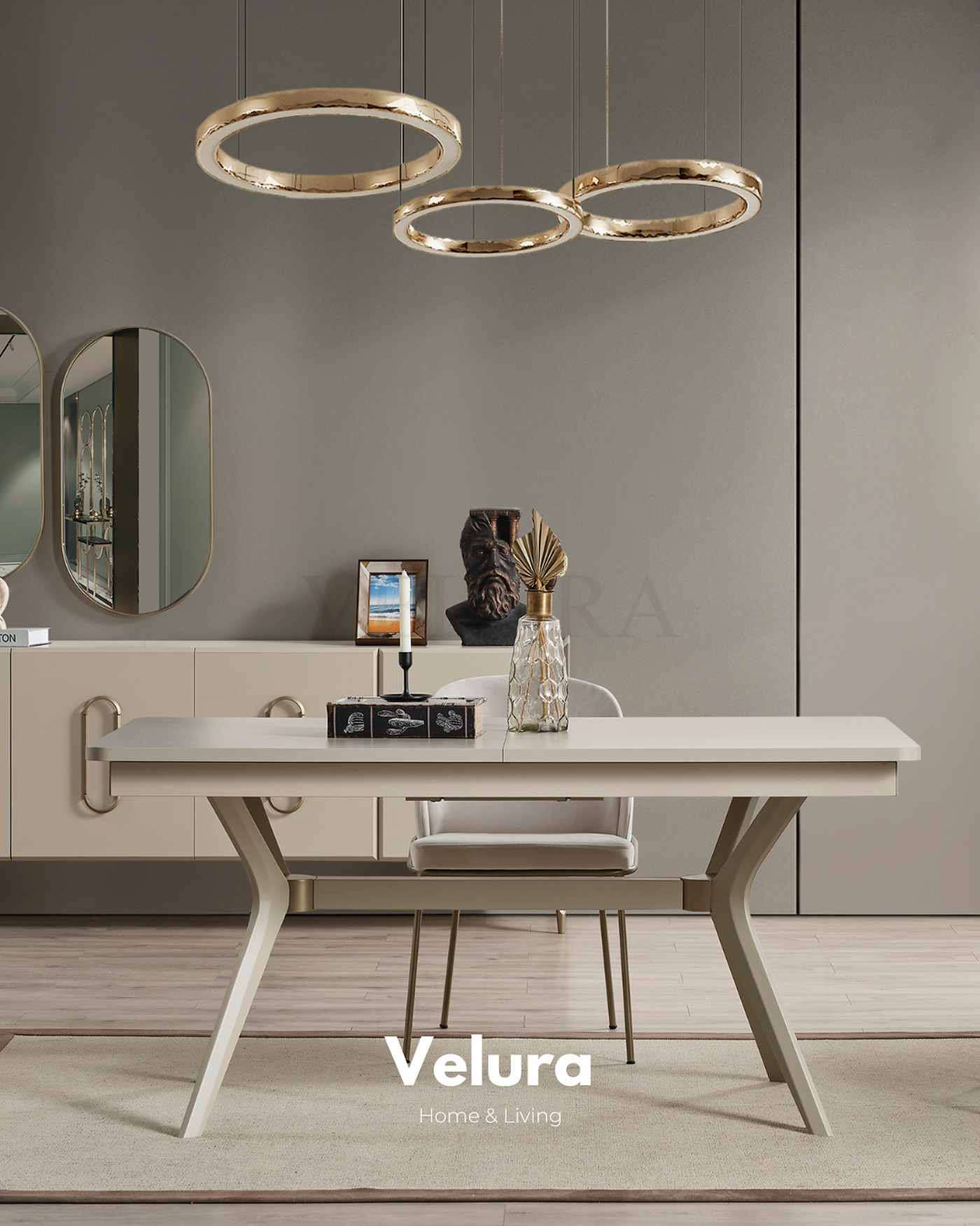 Monaco krem yemek masası açılır genişleyebilir modern tasarım 204 cm açık genişlik