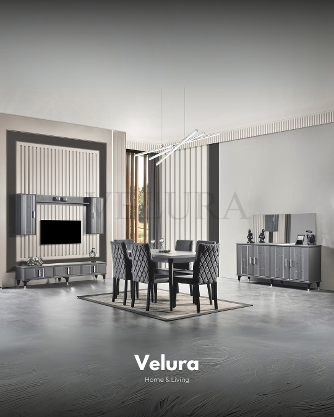 Pırlanta Yemek Takımı - Modern Tasarım | Velura Home Pırlanta Antrasit Yemek Takımı