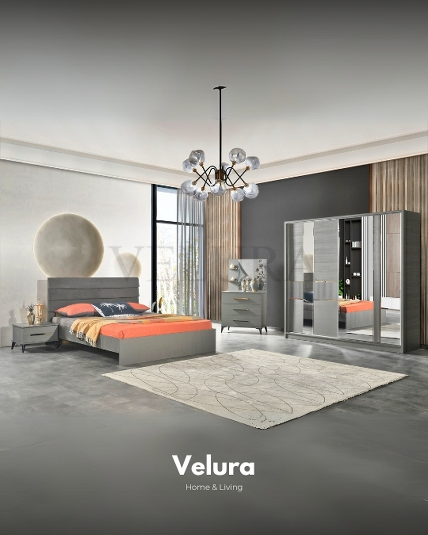 Velura Home gri yatak odası takımı sürgülü kapaklı