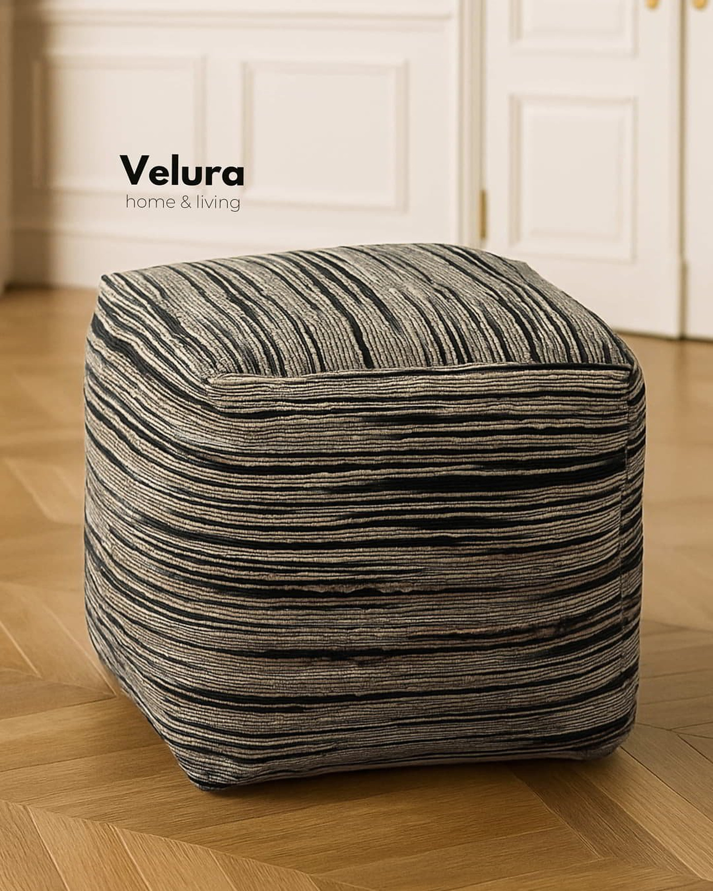 Shiro Beige Black puf hasır dokulu