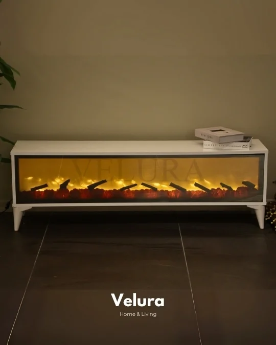 Velura Home Şömineli Beyaz TV Ünitesi | Modern Tasarım