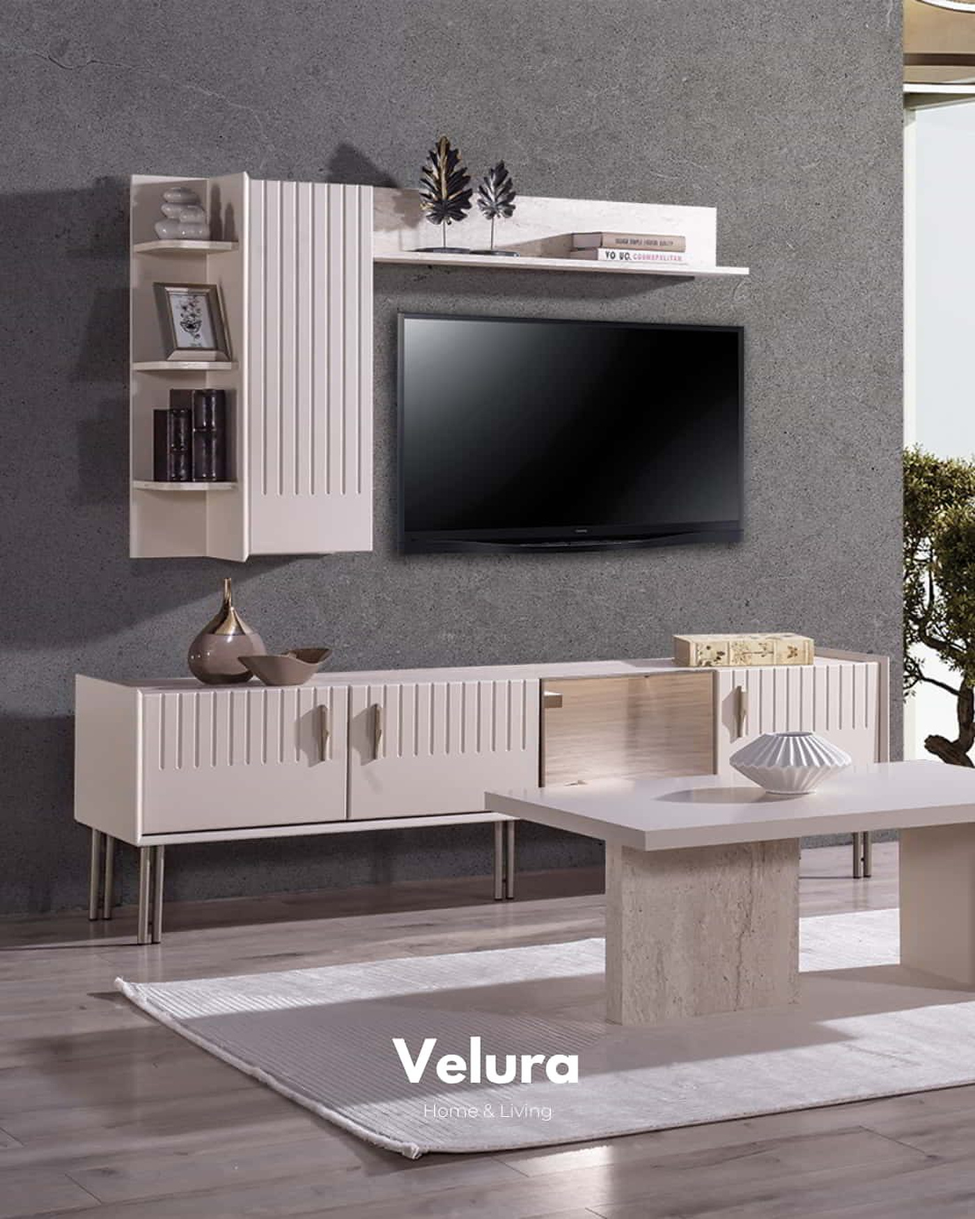 Tress TV Ünitesi kırık beyaz modern tasarım