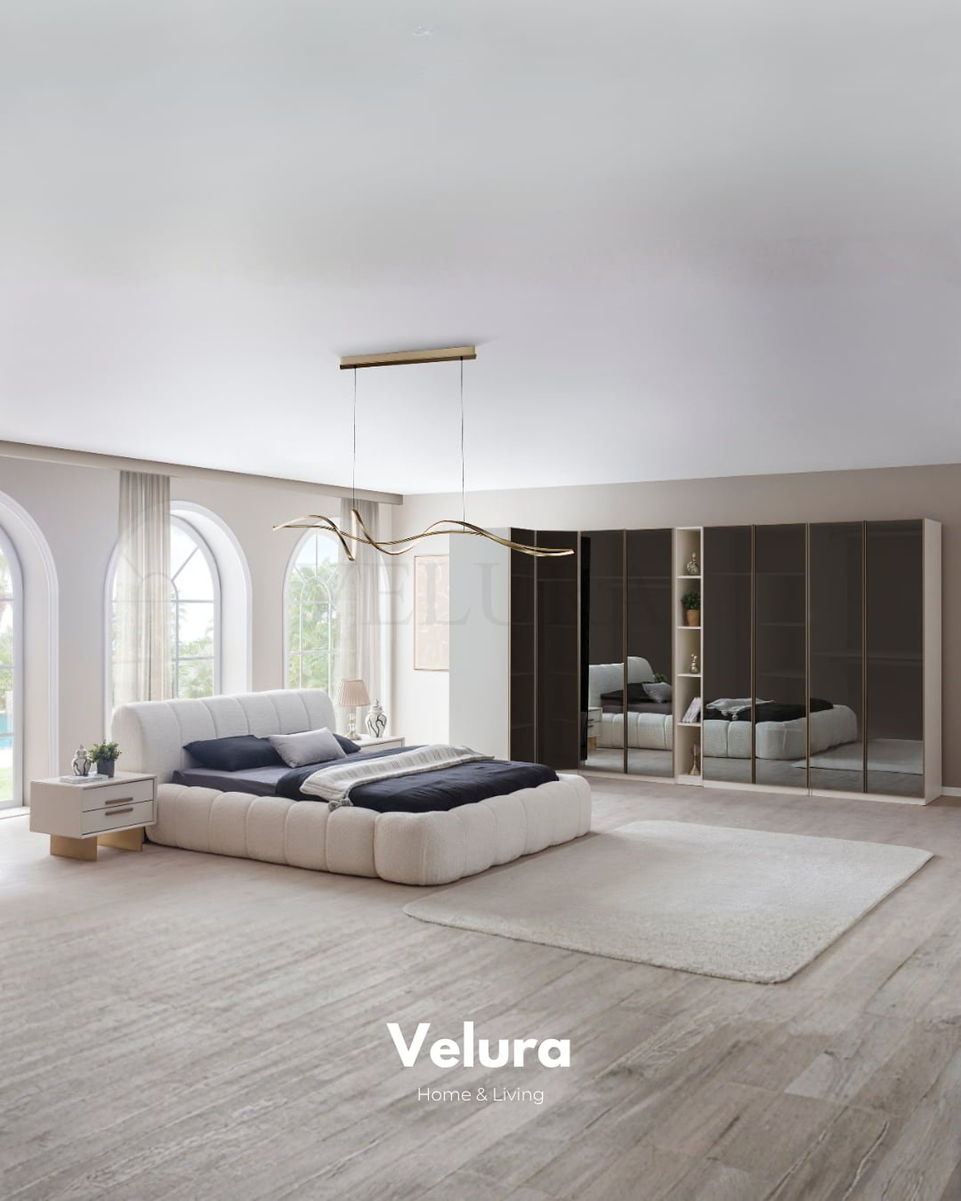 Valore 8 Cam Kapaklı Köşe Dolap – L-plan, kırık beyaz × gold