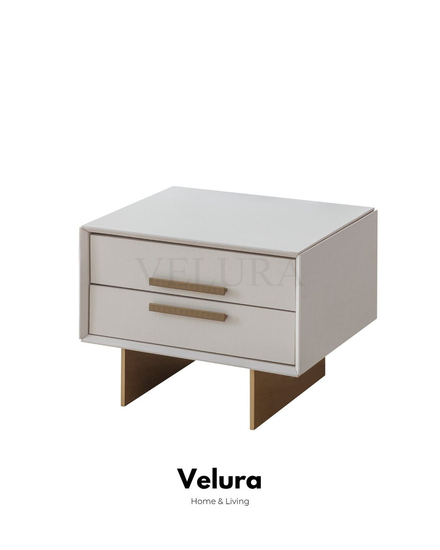 Valore Komodin – Kırık beyaz, gold detaylı, 2 çekmeceli