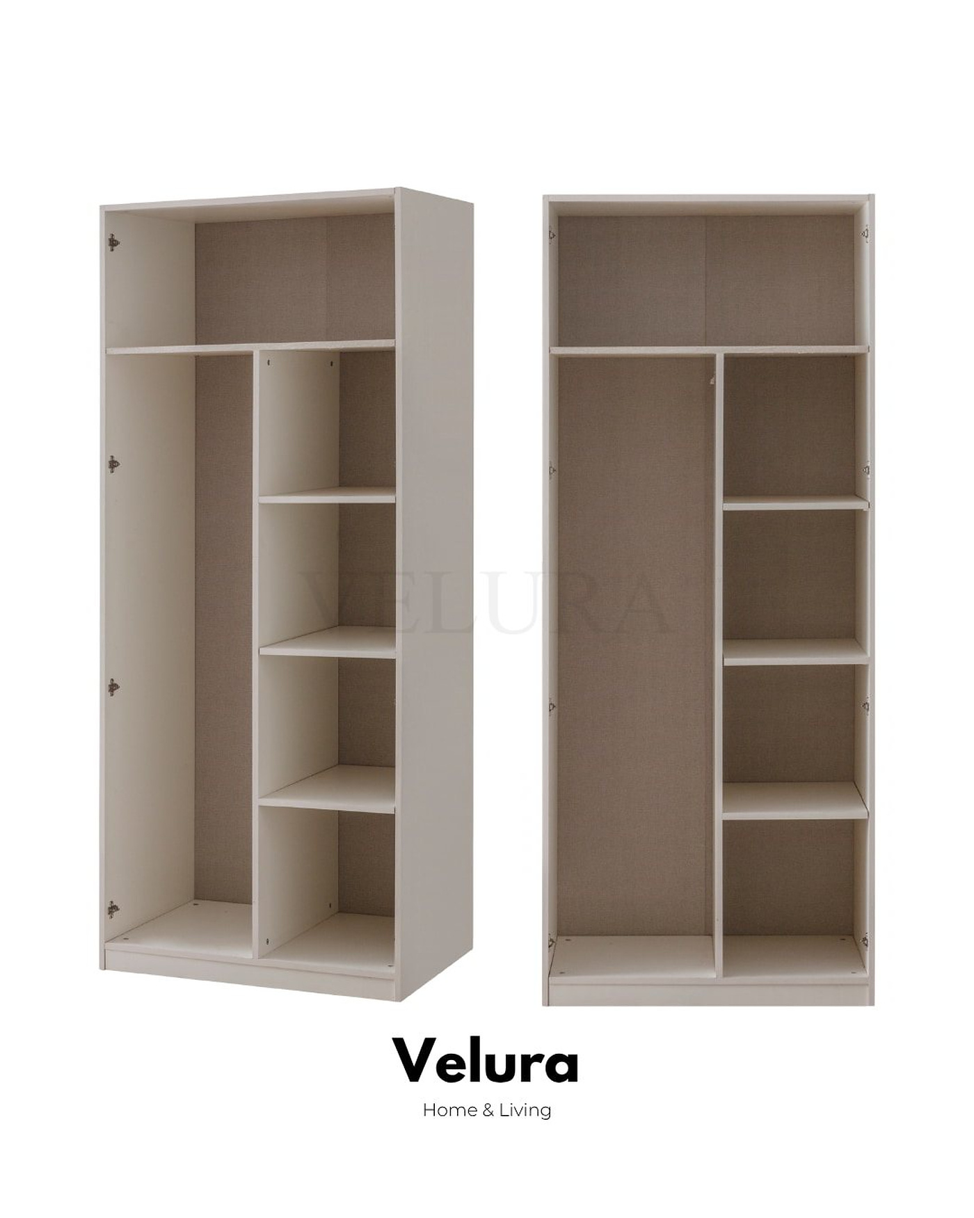 Valore 6 Kapılı Dolap – Kırık beyaz, 2 cam kapaklı