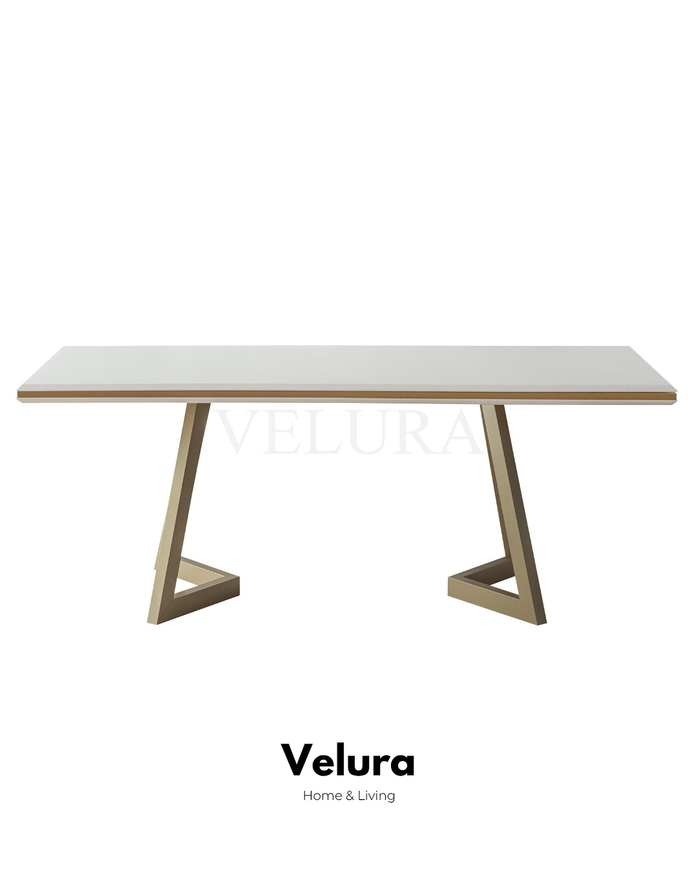 Valore Yemek Masası – Beyaz tabla ve gold ayak detaylı sabit masa