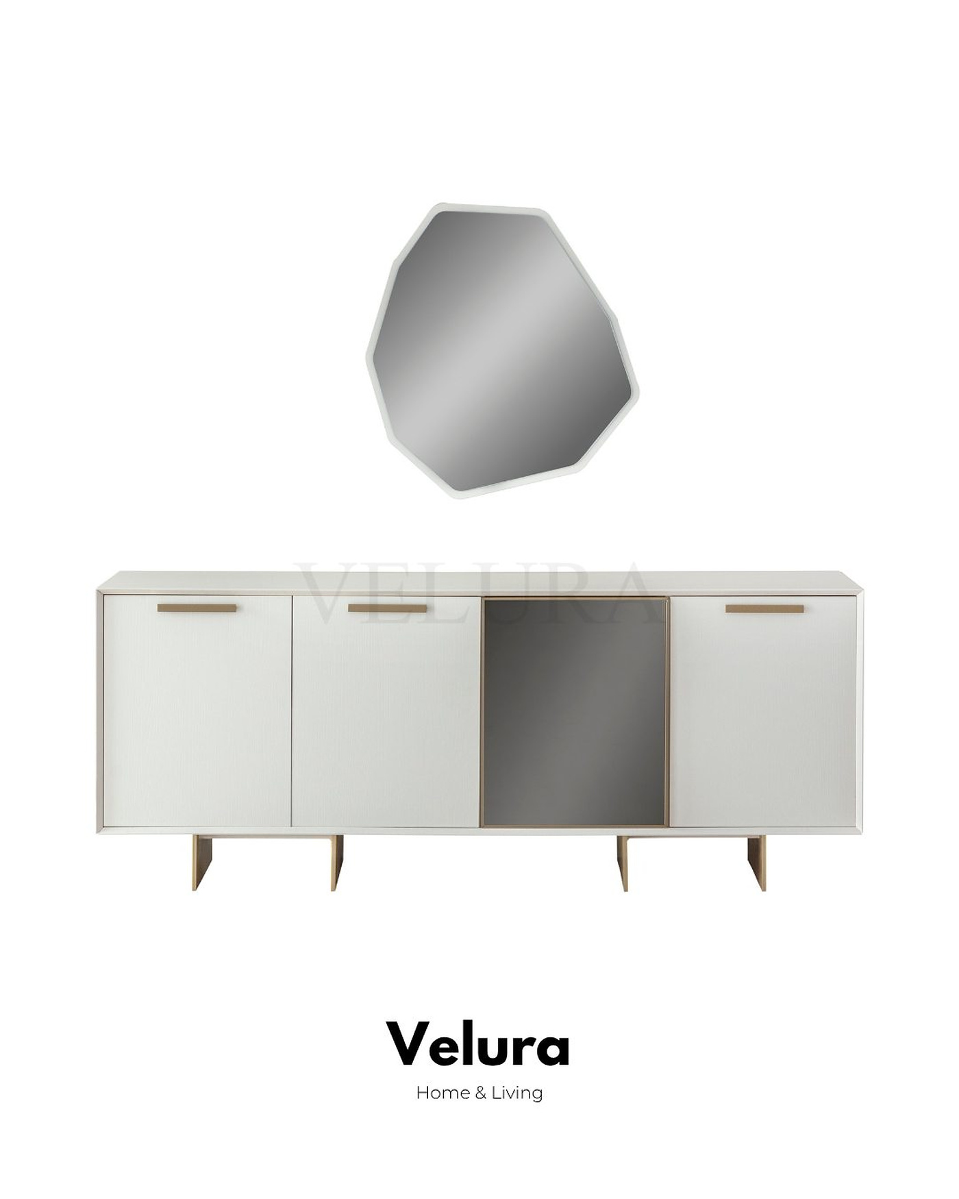 Valore Konsol – Beyaz yüzeyli, gold ayak ve kulplu modern konsol