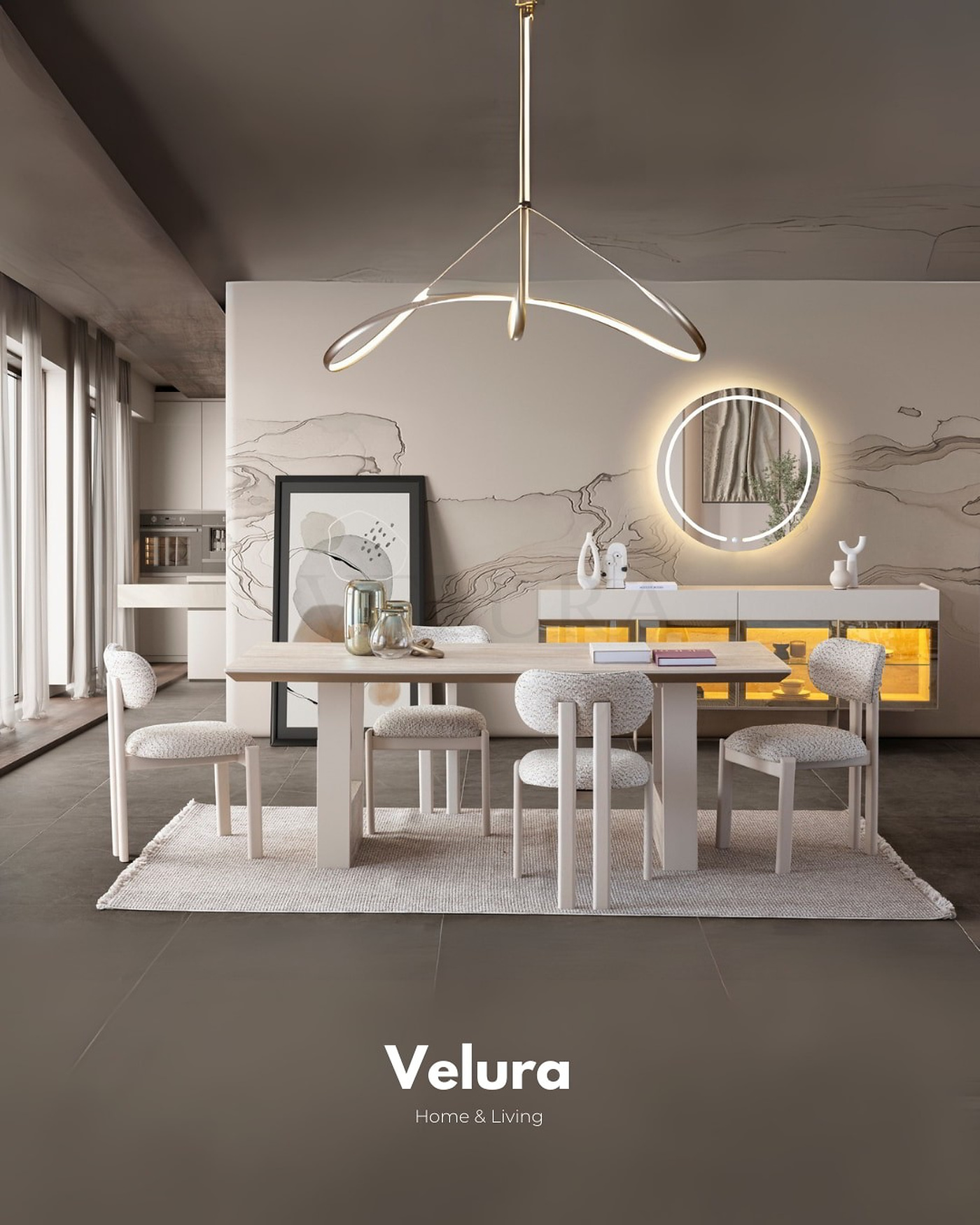 Verona Yemek Masası traverten desenli modern tasarım