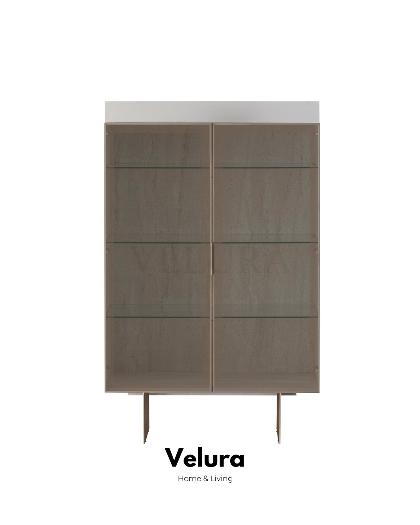 Verona Vitrin traverten desenli cam raflı LED aydınlatmalı vitrin modeli