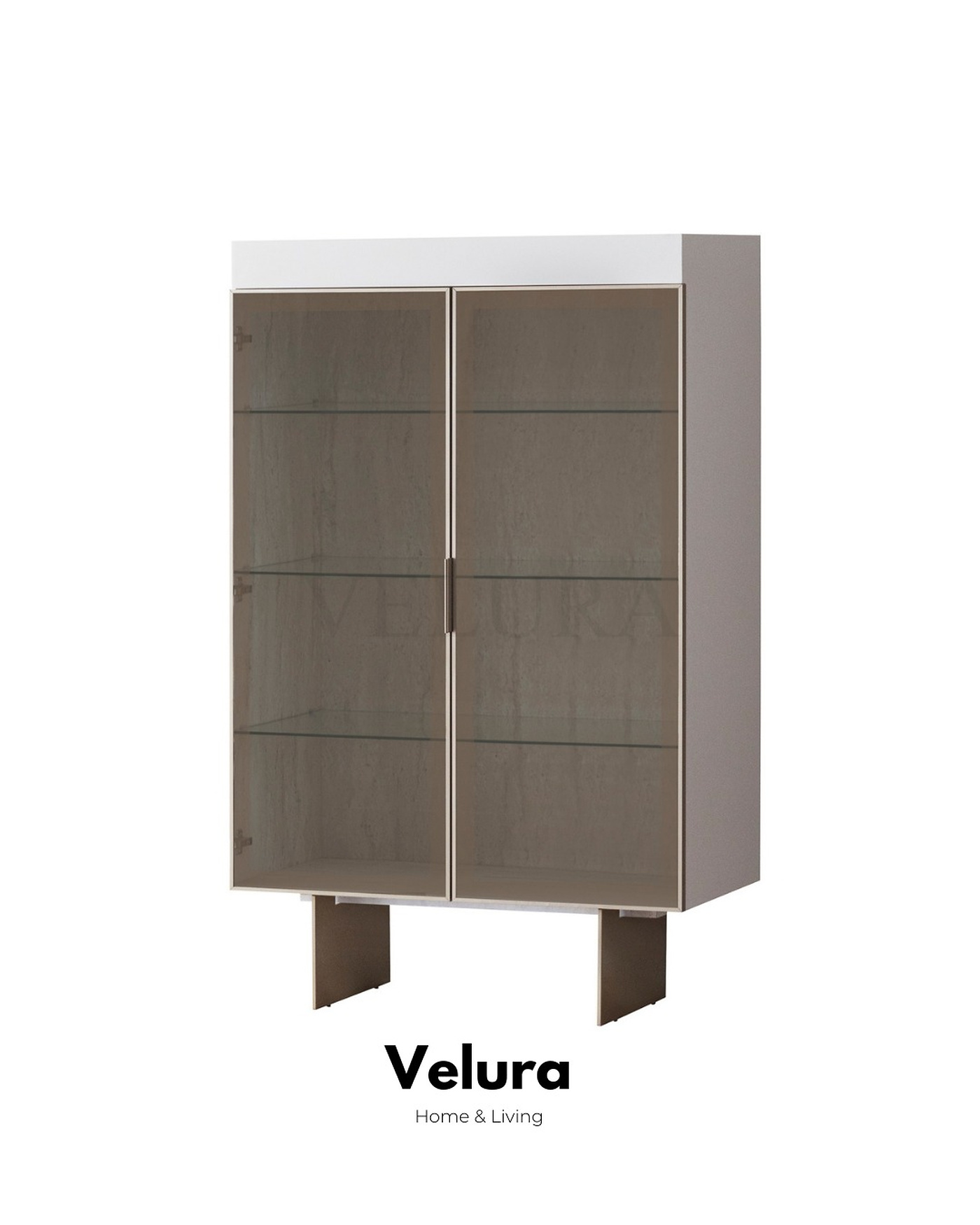 Verona Vitrin traverten desenli cam raflı LED aydınlatmalı vitrin modeli