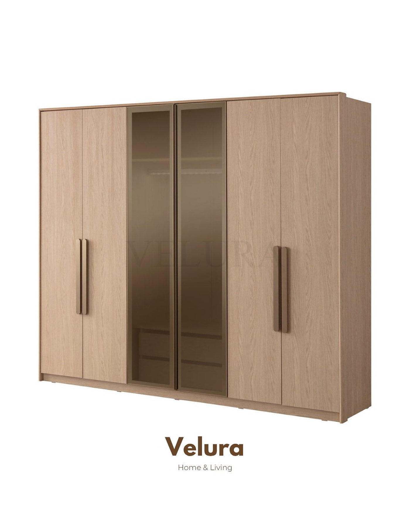 Victor 6 Kapılı Dolap – Natural renk, orta cam kapaklı