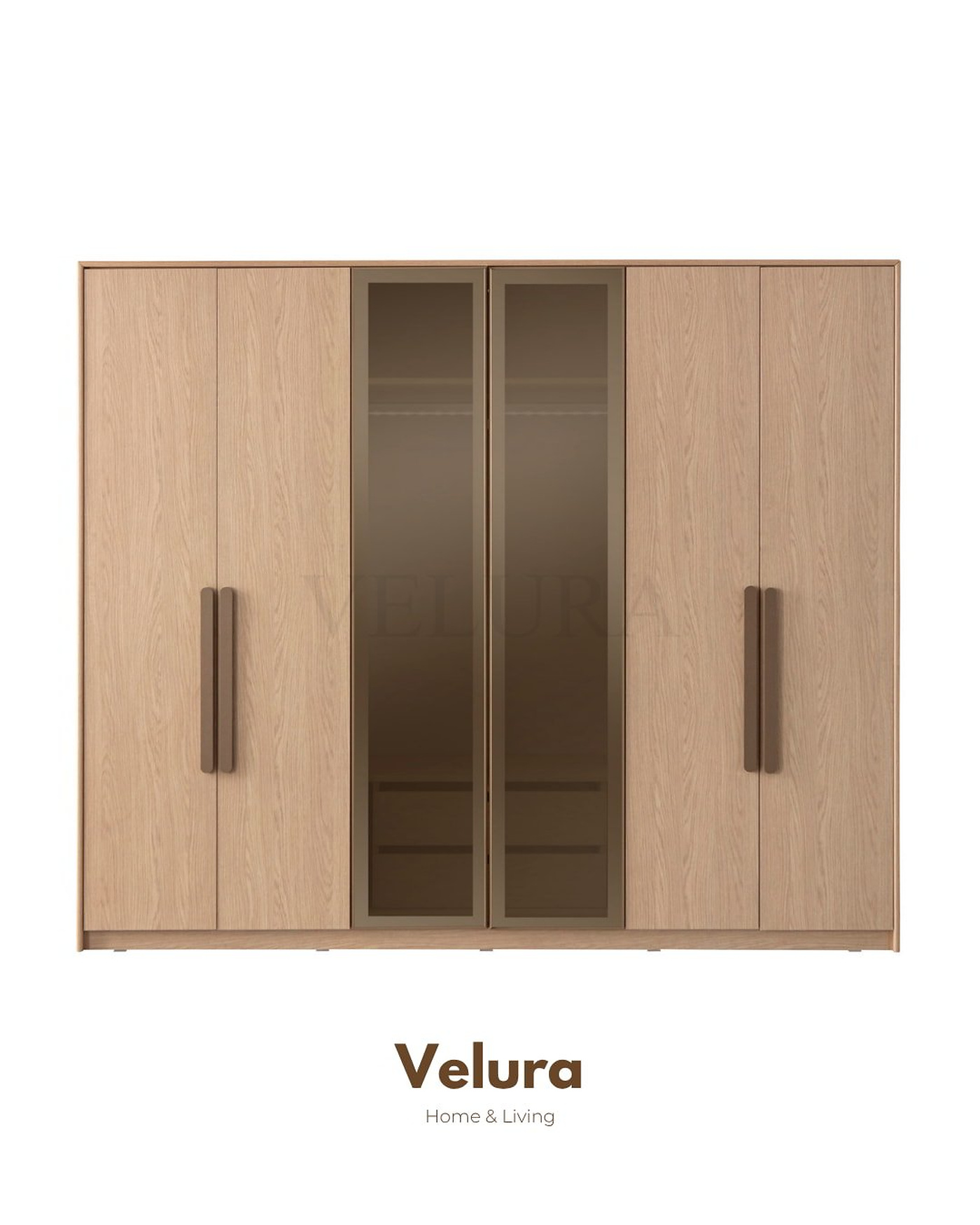 Victor 6 Kapılı Dolap – Natural renk, orta cam kapaklı