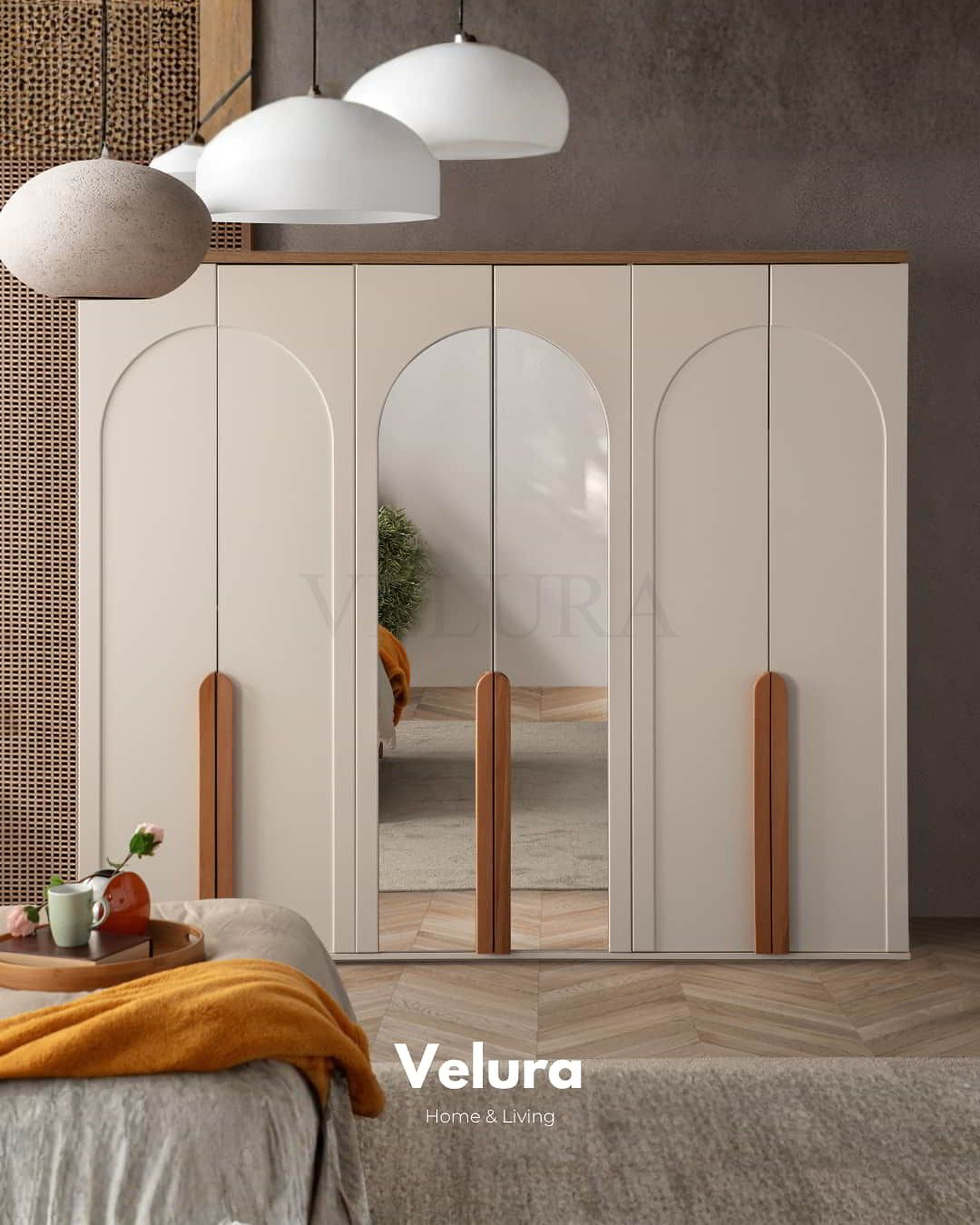 Zen 6 Kapılı Dolap – Bohem stil, orta iki kapakta ayna