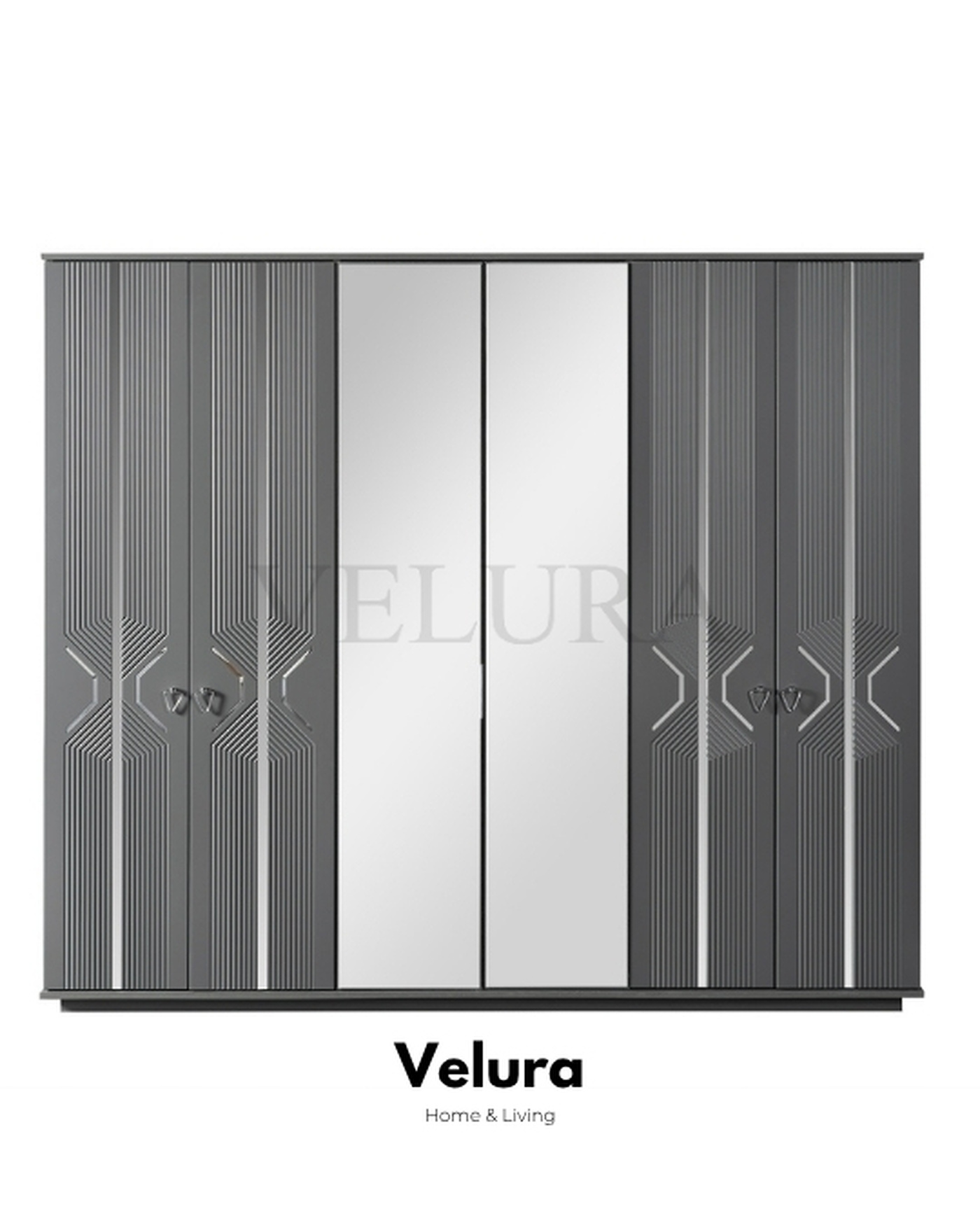 Velura Home Zümrüt Gardırop | Modern Tasarım Zümrüt 6 Kapaklı Gardırop Koyu Gri