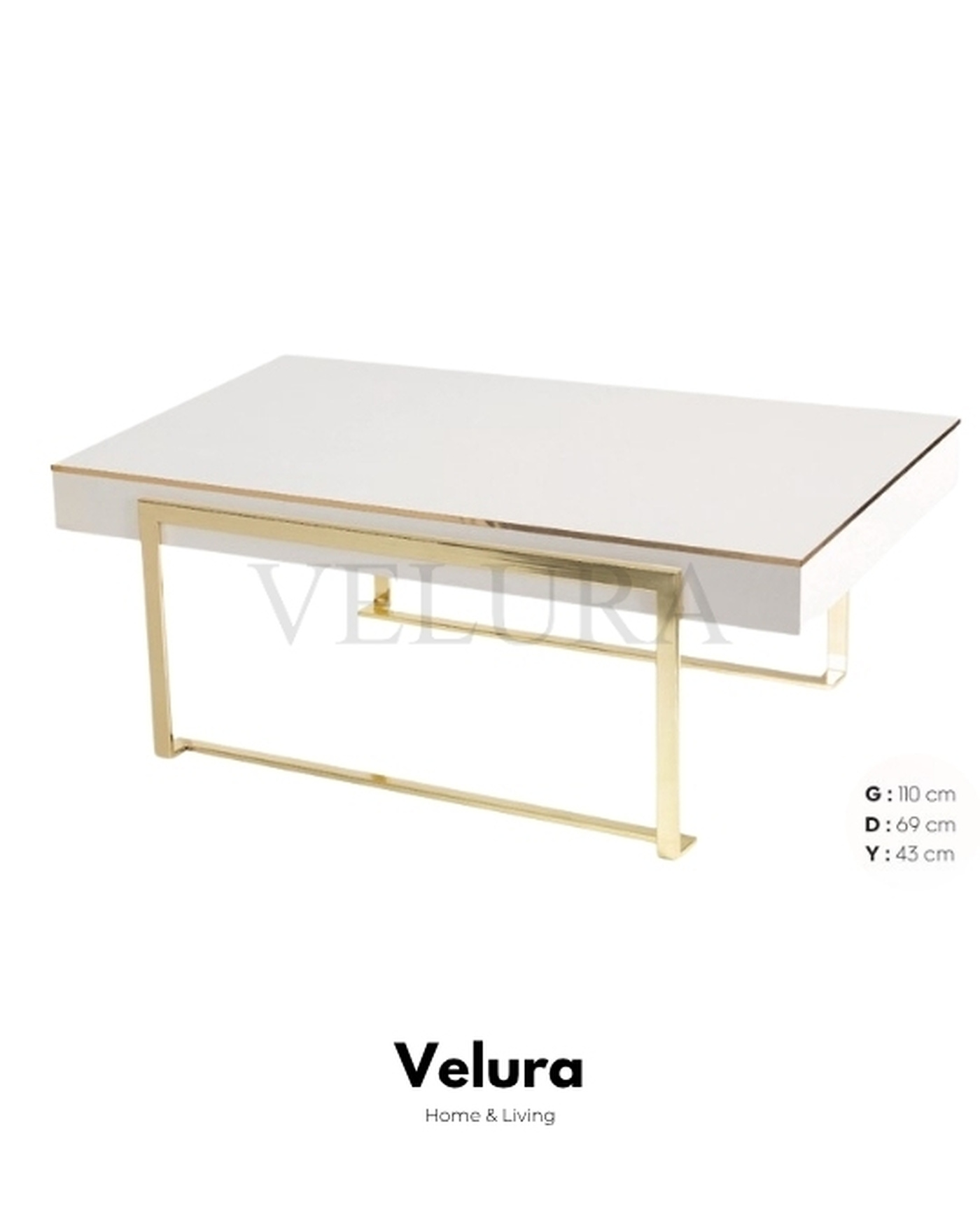 Afra Ekru Gold Orta Sehpa - Velura Home Gold Renk Metal Ayaklı Modern Sehpa