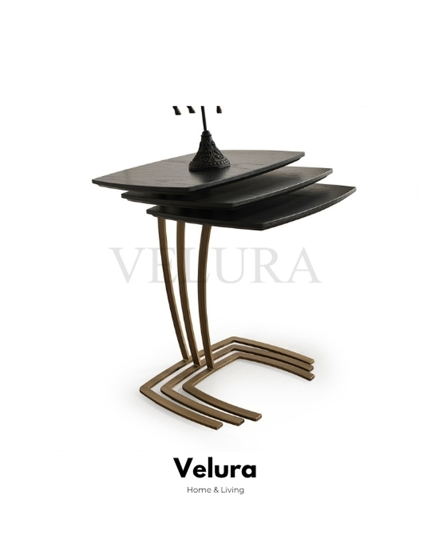 Alaca Yan Sehpa - Bronz Metal Ayaklı Zigon Set Velura Home Alaca Yan Sehpa Modeli