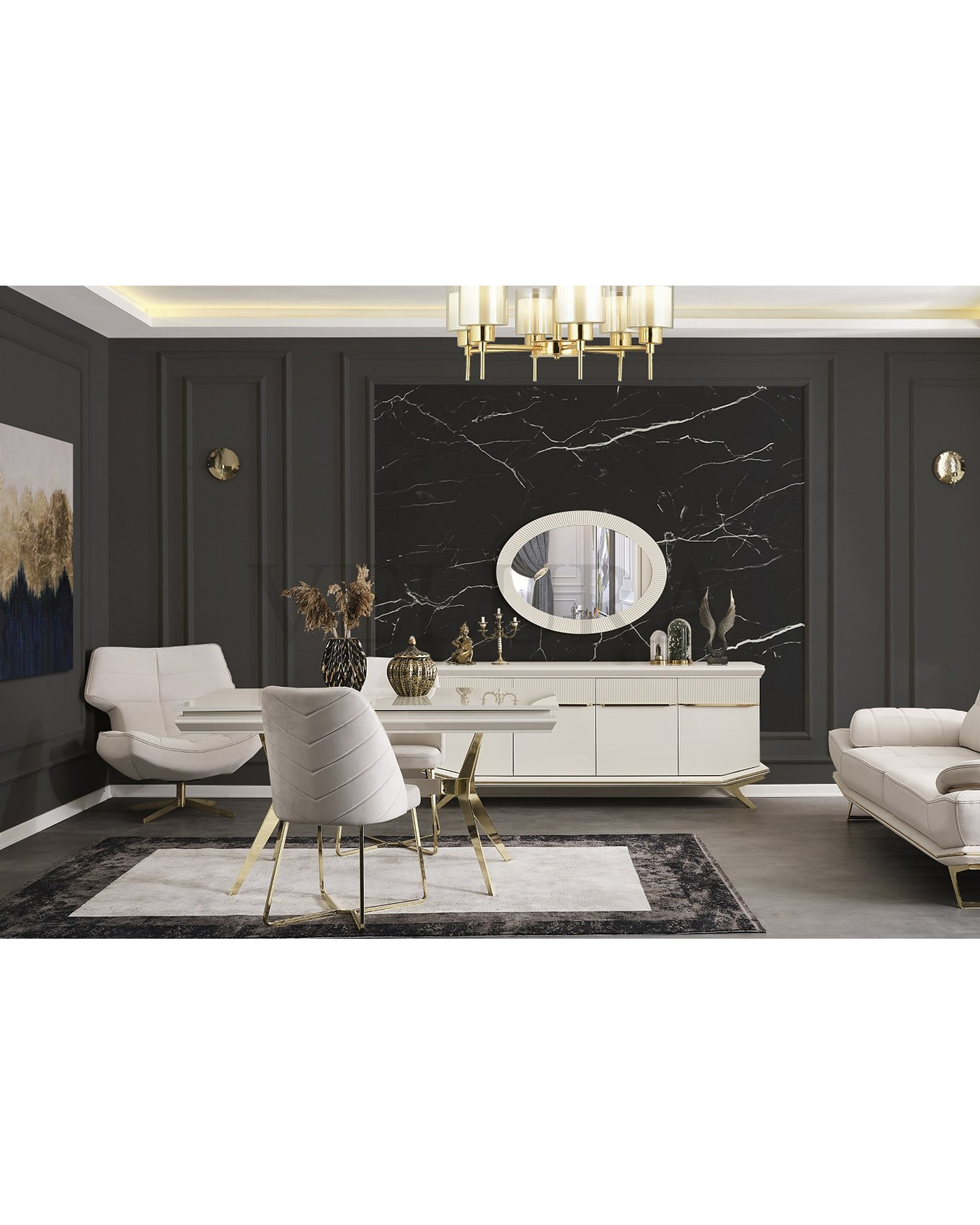Angel Yemek Takımı Krem ve Gold