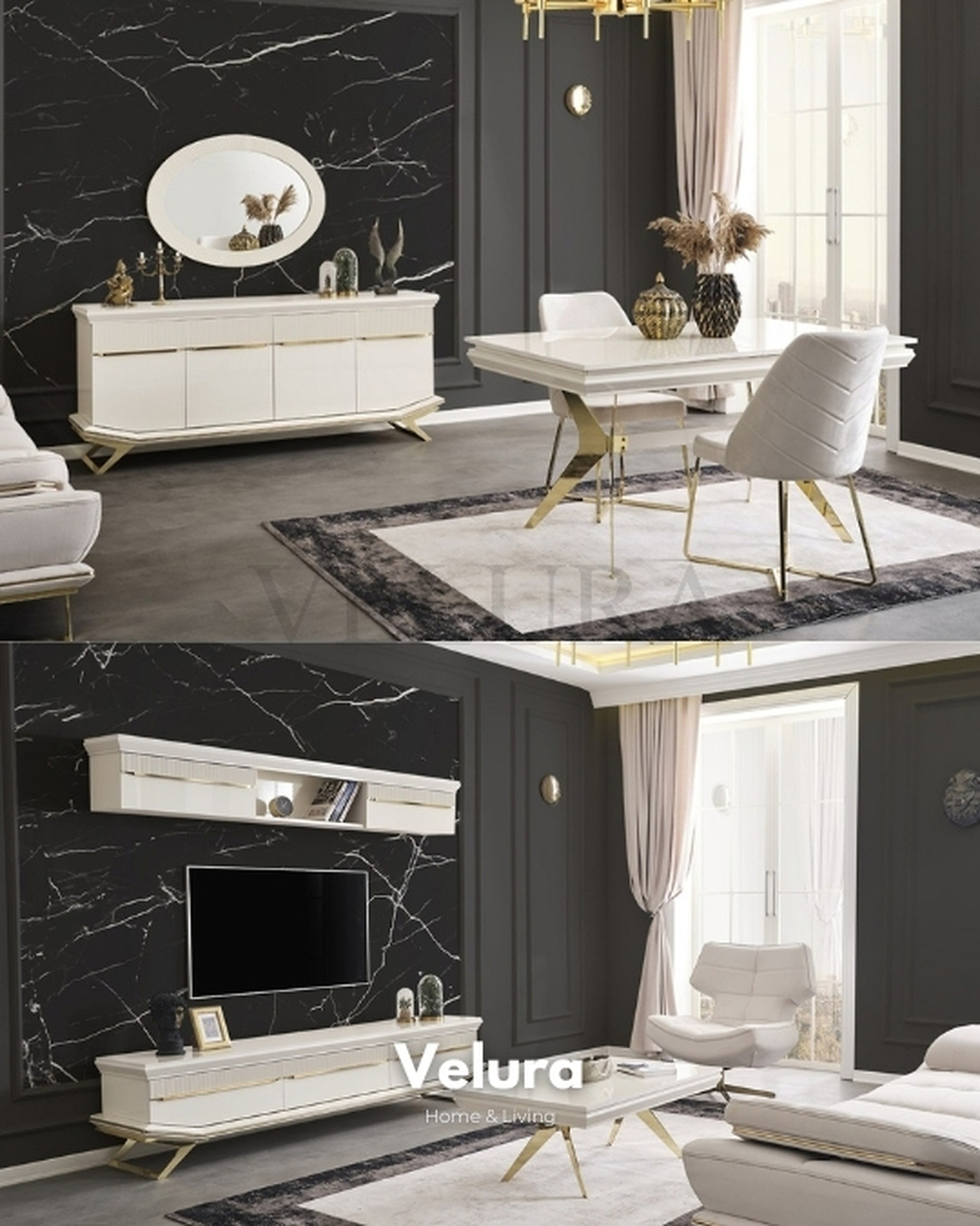 Angel Yemek Takımı Krem ve Gold