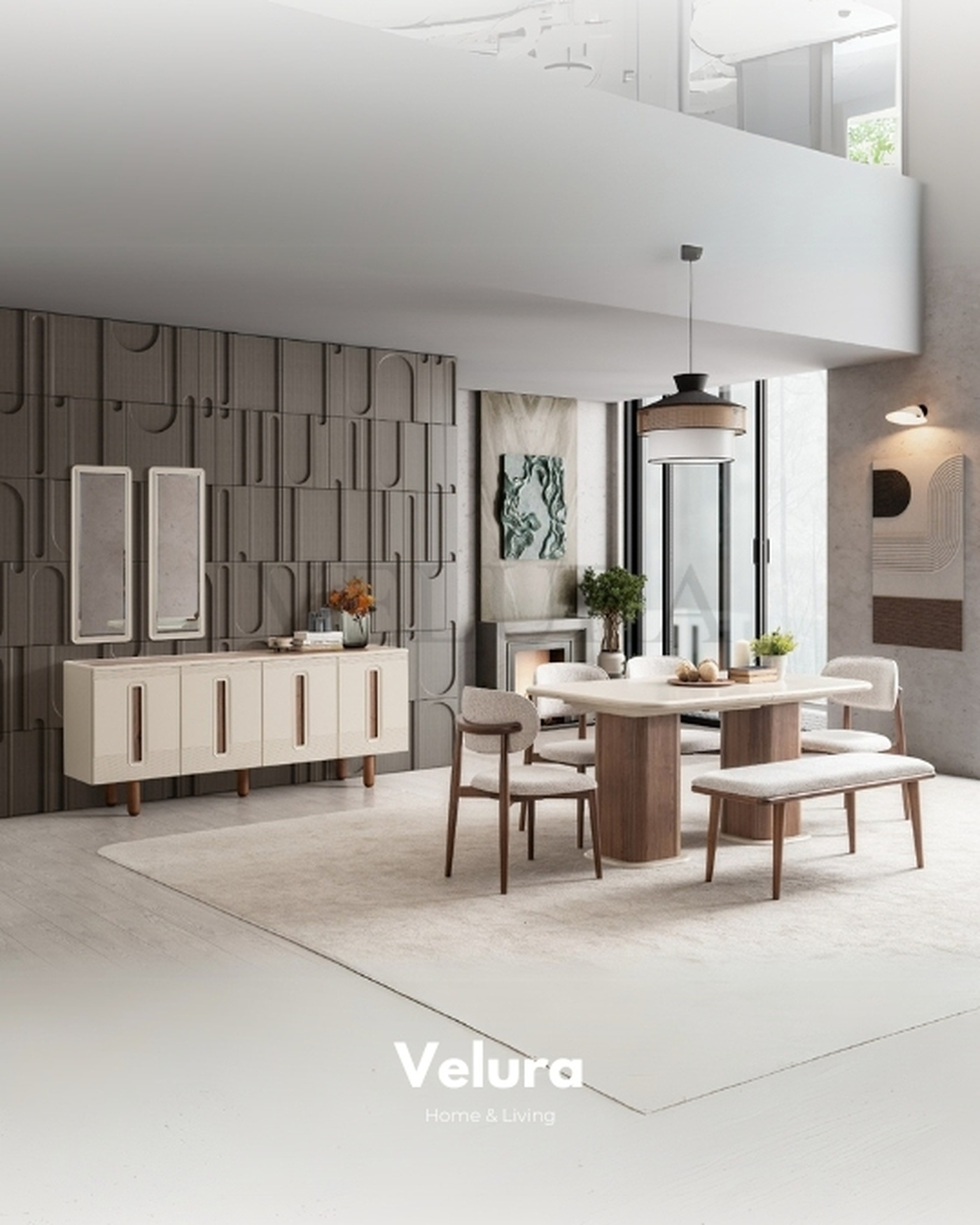 Krem ve Ceviz Detaylı Yemek Takımı Asya Yemek Takımı krem ve ceviz renk uyumu