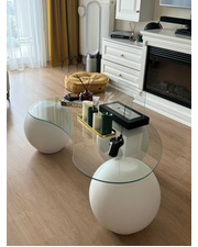 Fiber Beyaz Küre & Top Cam Orta Sehpa (120x41x70)