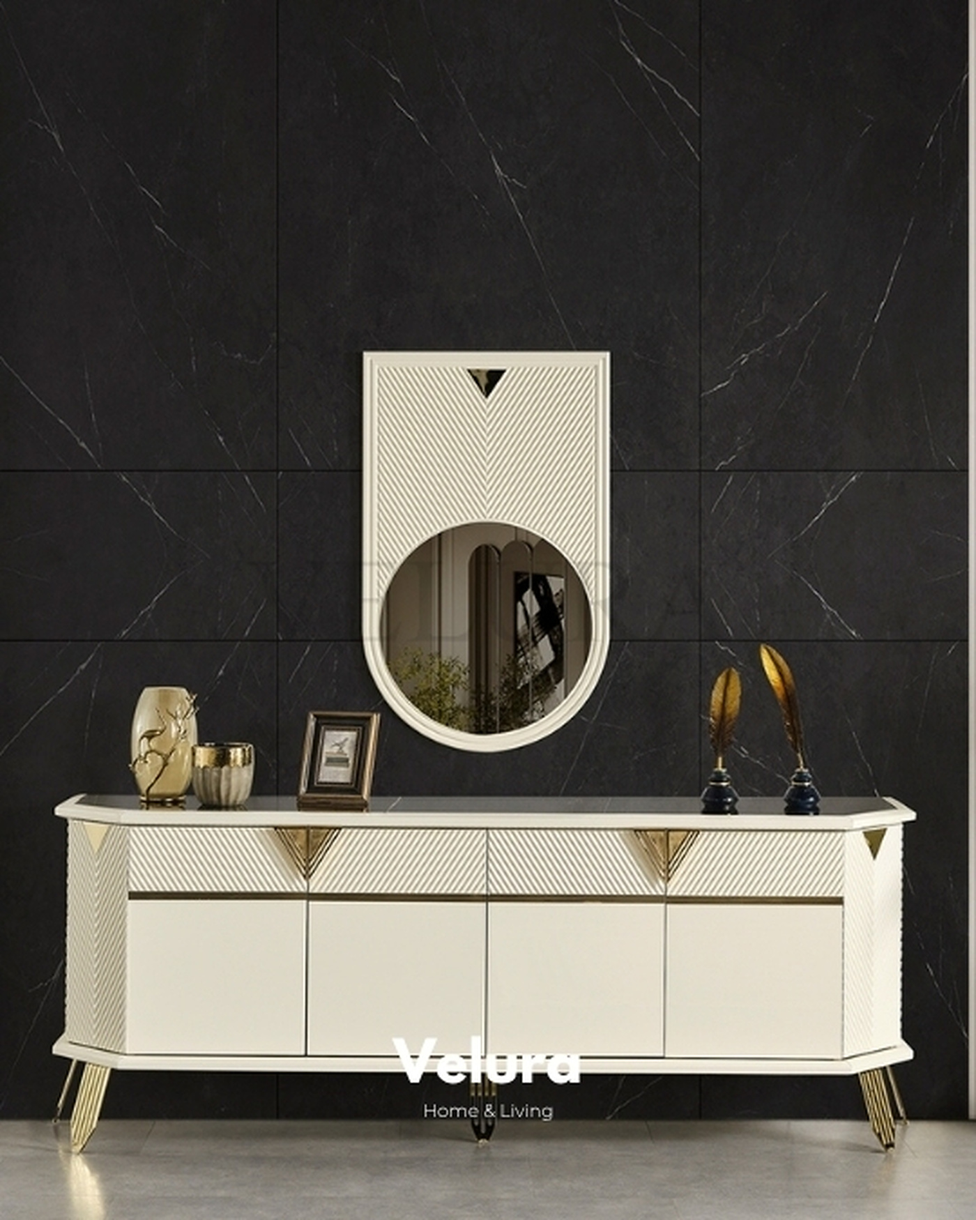 City Konsol Krem Renk Gold Detaylı
