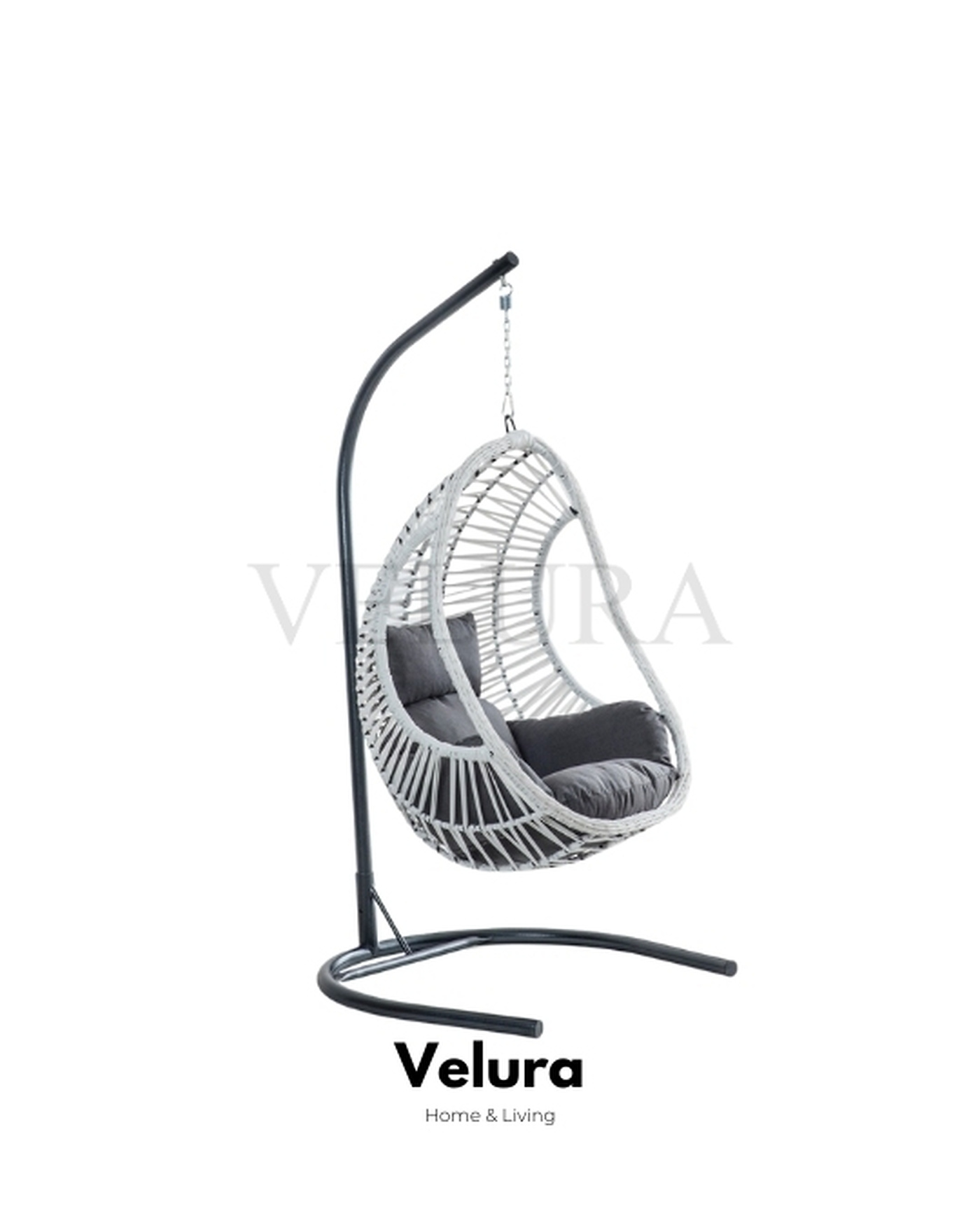 Cosmo Bahçe Salıncağı - Beyaz Rattan Gri Minder Metal İskeletli Bahçe Salıncağı