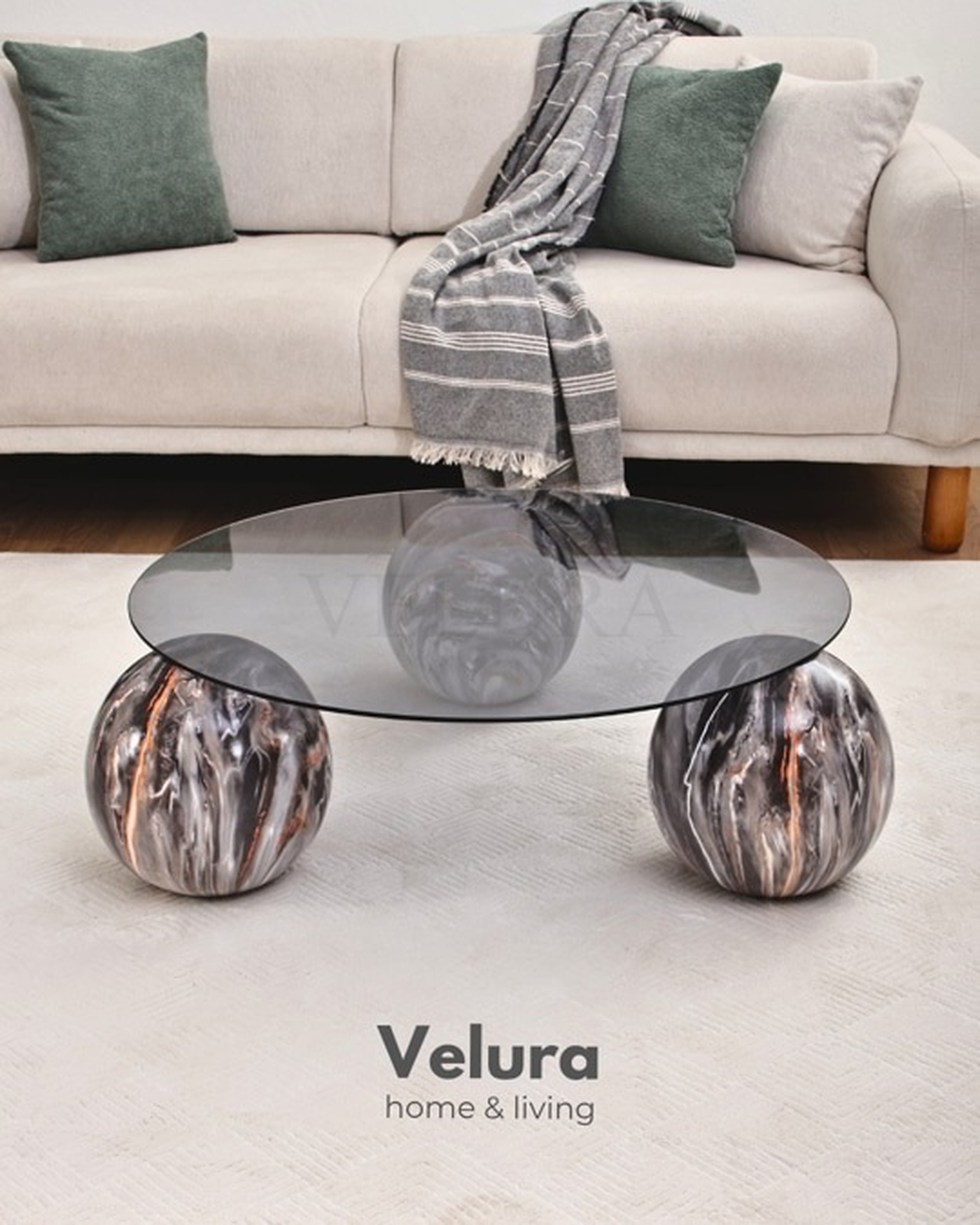 velura home küre orta sehpa füme cam