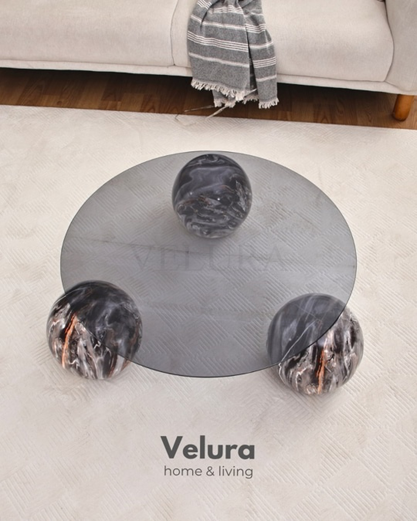 velura home küre orta sehpa füme cam