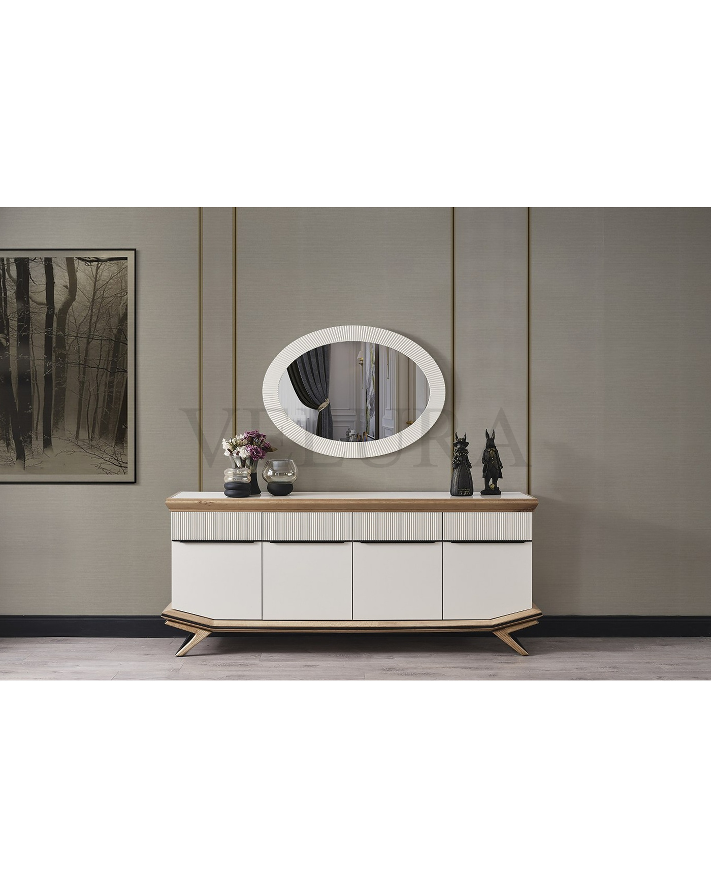 Elize Yemek Takımı - Modern Krem ve Ahşap Detaylı Elize yemek takımı krem ahşap detaylı