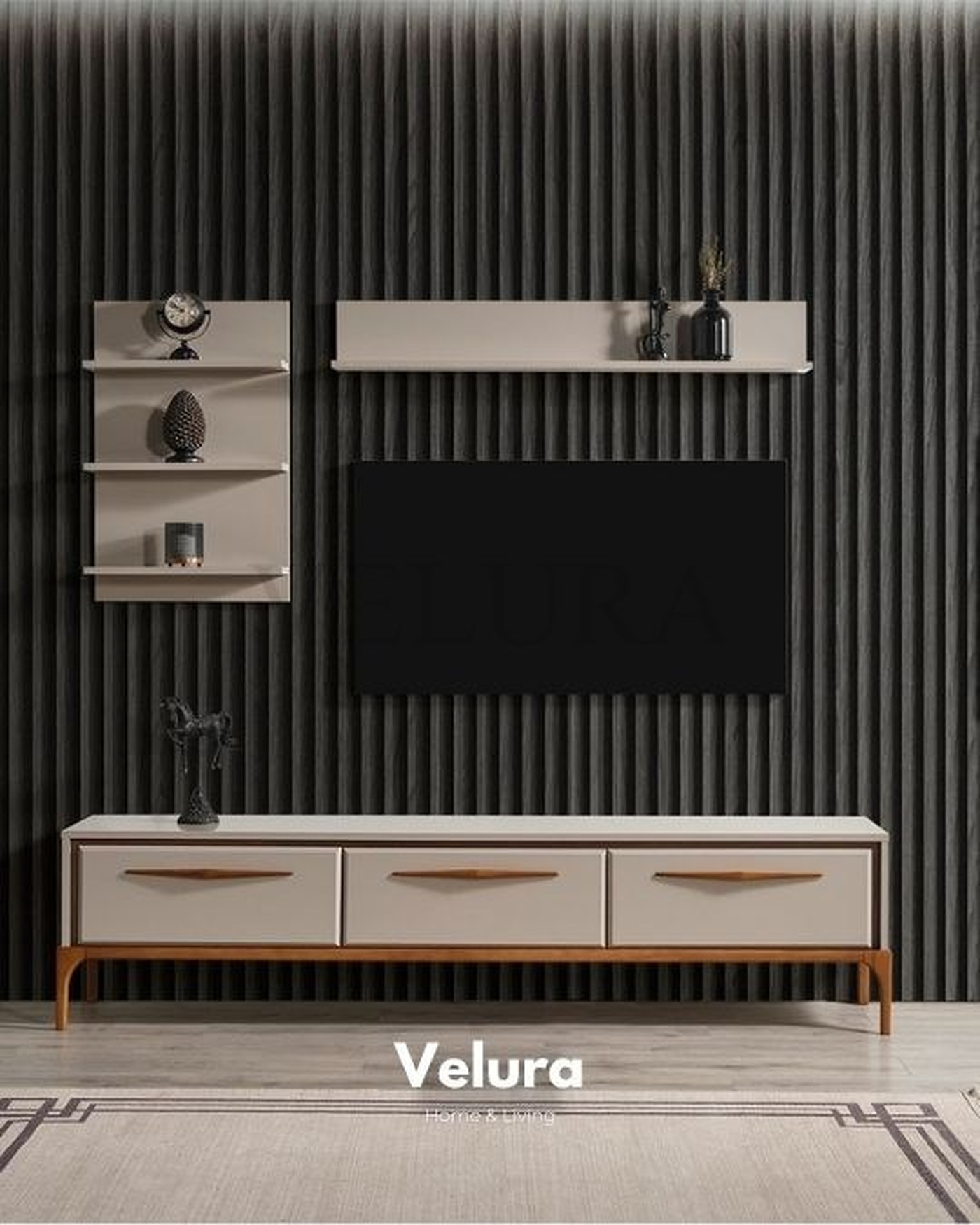 Elra TV Ünitesi - Krem Ceviz Detaylı Çekmeceli Elra TV ünitesi krem ceviz detaylı çekmeceli