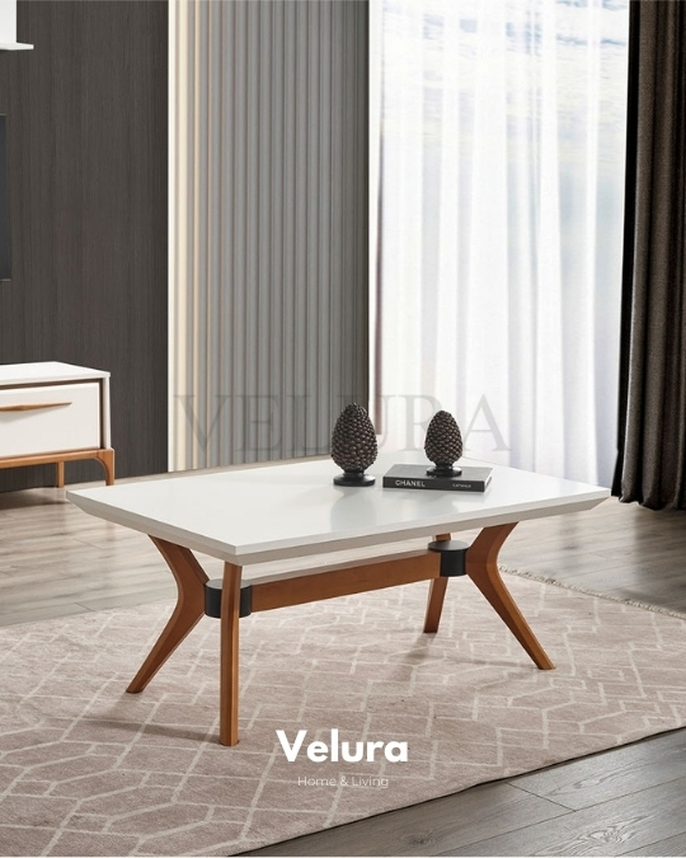 Lüks Tasarım Ceviz Ayaklı Sehpa Firu Orta Sehpa Velura Home