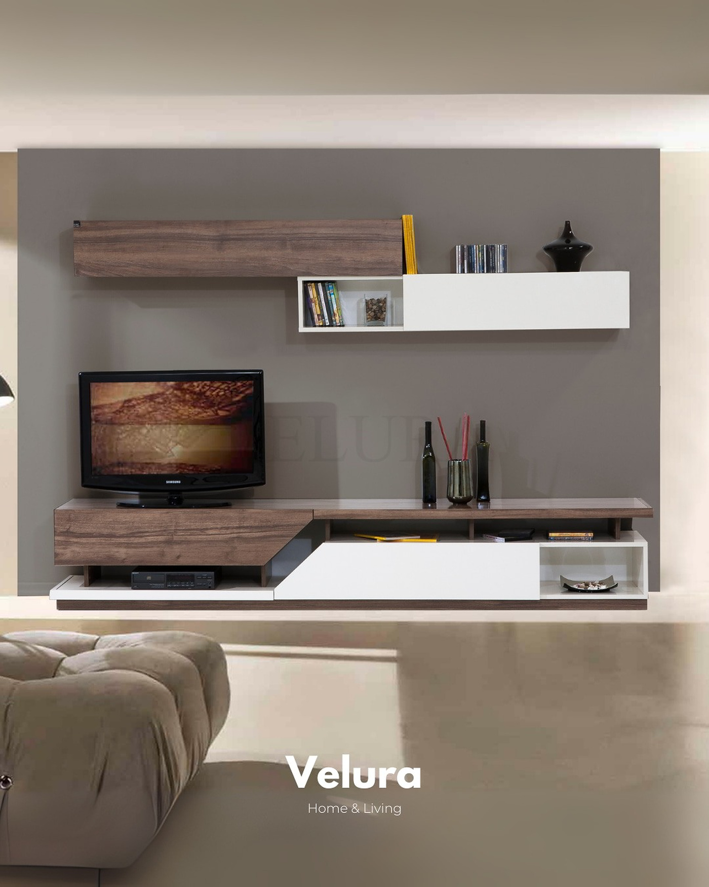 Image TV Ünitesi Haliç koyu ceviz beyaz modern