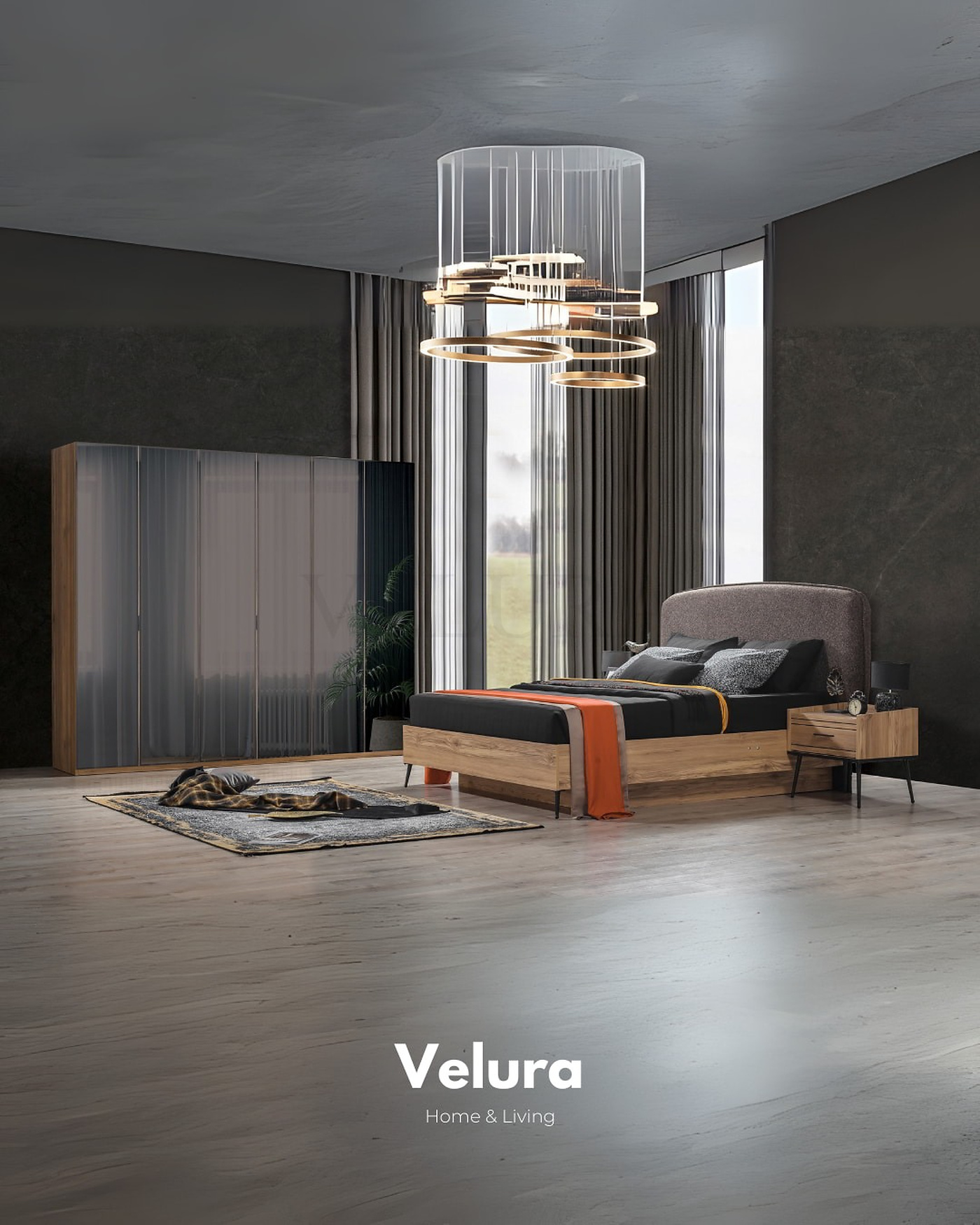 Velura Home İzgi V2 ceviz ve cam takımı