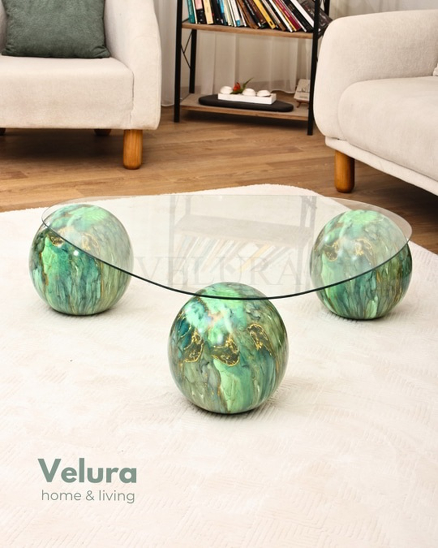 Gold Damarlı Yeşil Mermer Orta Sehpa