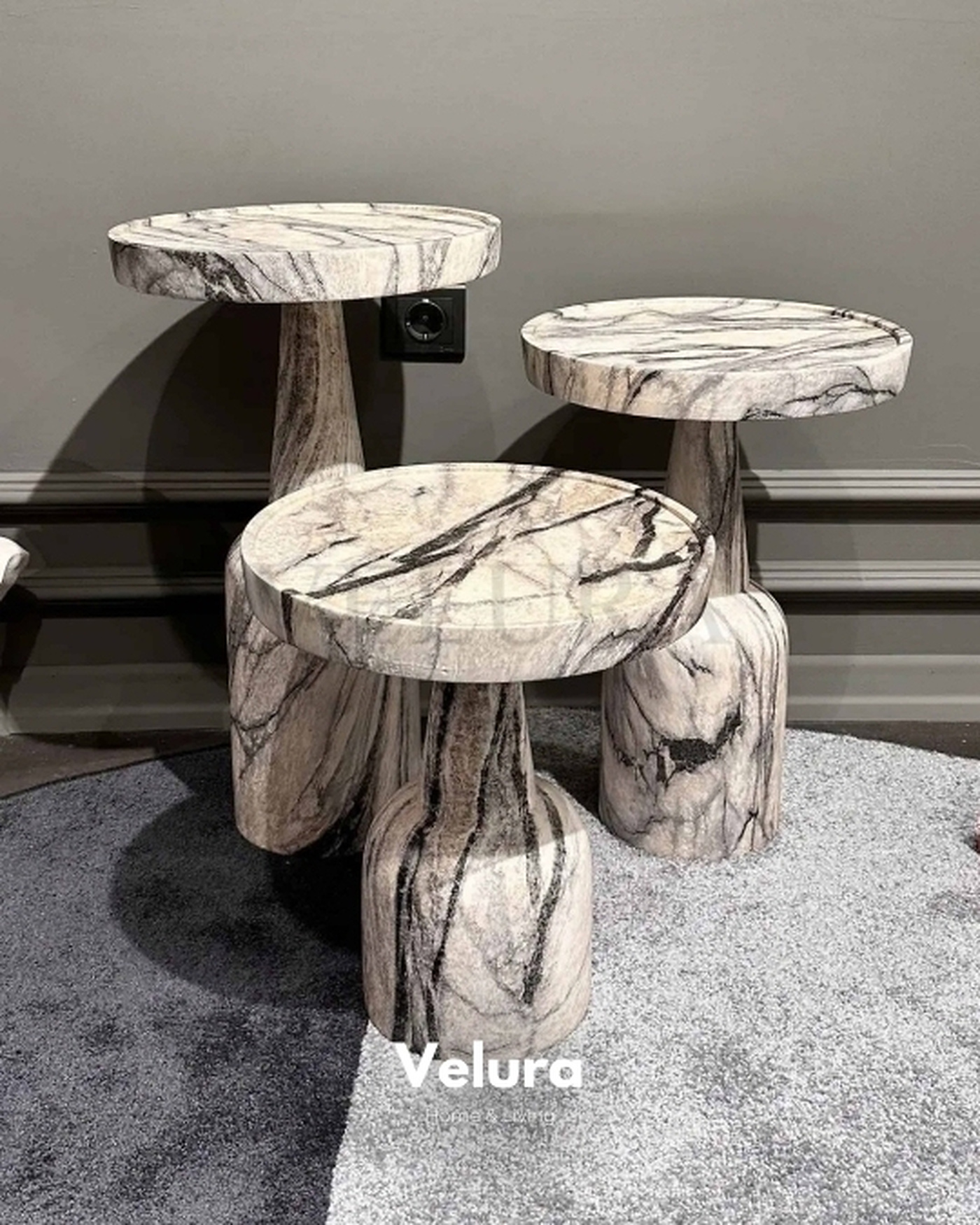 Velura Home Traverten Desen Zigon Sehpa Modelleri Londra Diana Traverten Desen Zigon Yan Sehpa 3’lü set