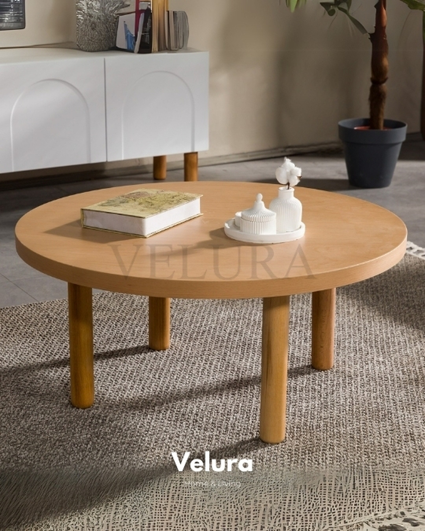 Lota Orta Sehpa - Yuvarlak Ahşap Görünümlü Modern Tasarım Lota Orta Sehpa ahşap görünümlü yuvarlak üst tabla modern tasarım