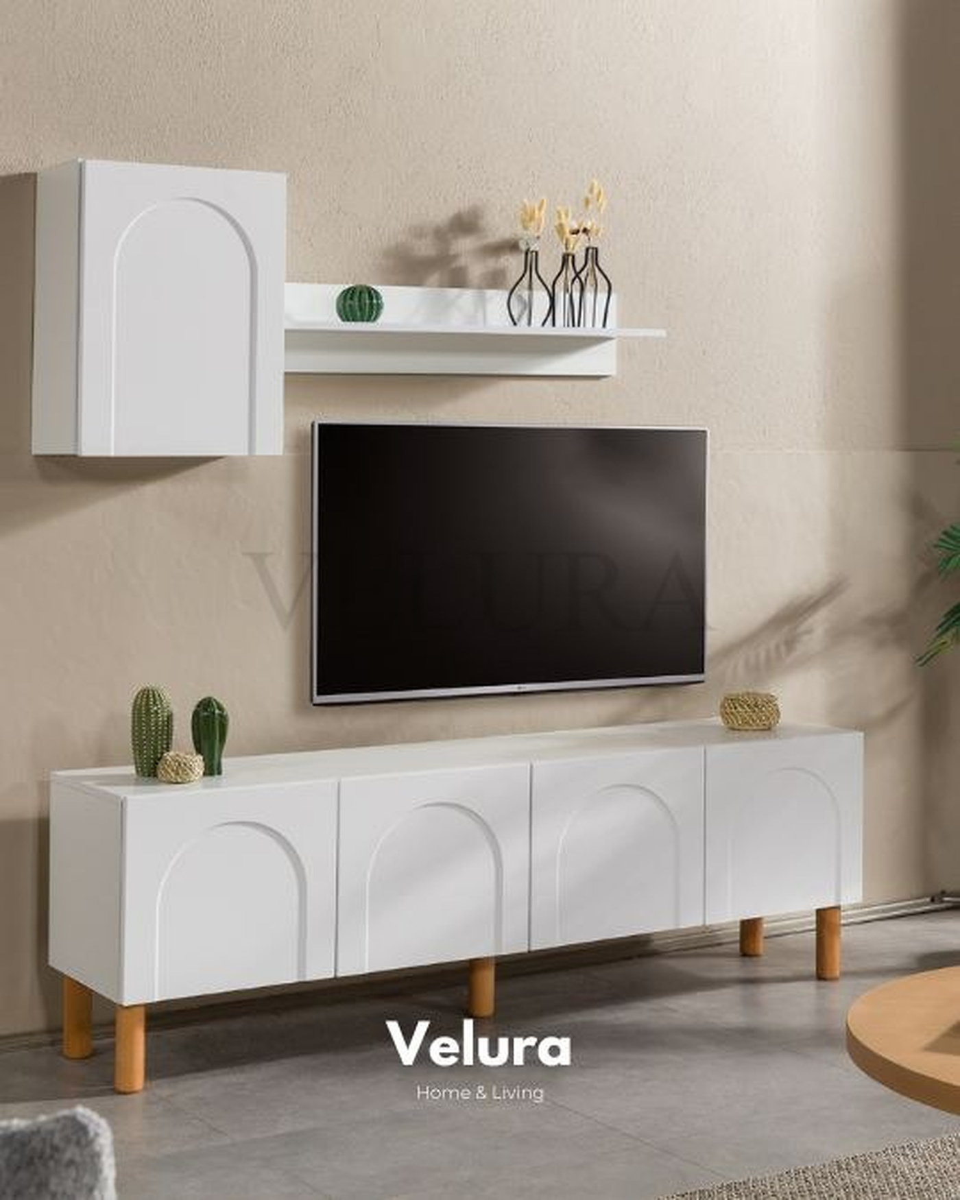 Yerden Yüksek Ahşap Ayaklı TV Ünitesi Velura Home bohem TV ünitesi modeli