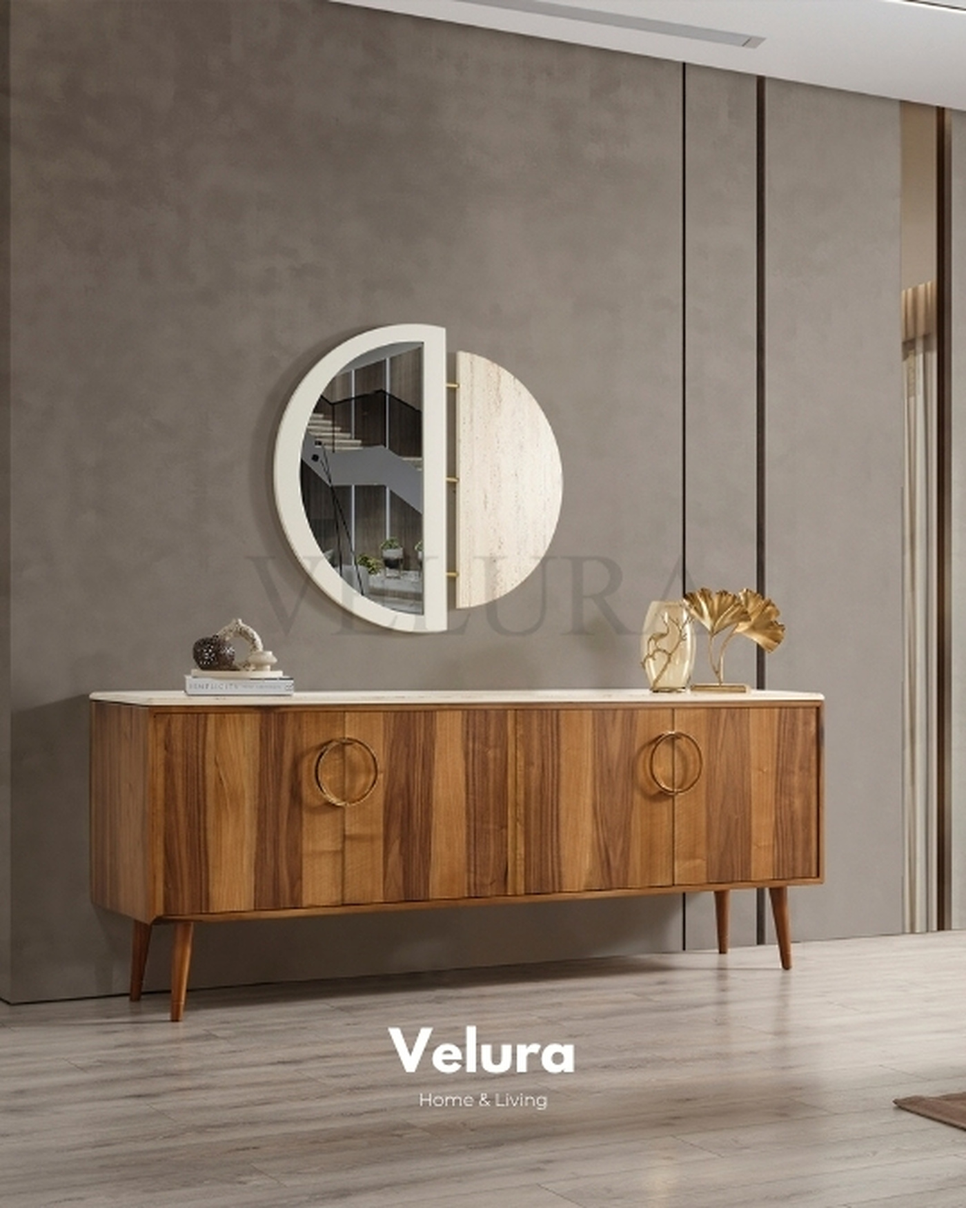 Fonksiyonel Depolama Alanlı Konsol Tasarımı Velura Home ceviz renk konsol