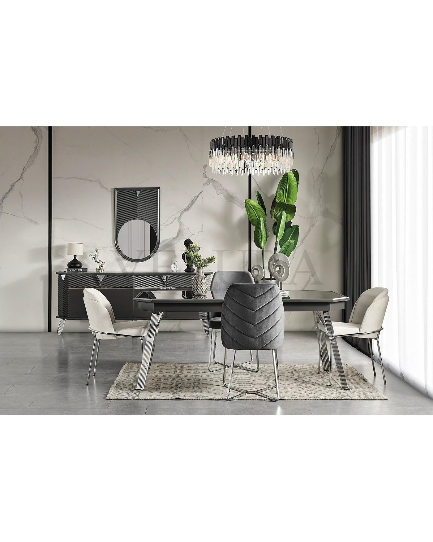 Velura Home Modern Sabit Yemek Masası Madrid koyu gri sabit yemek masası