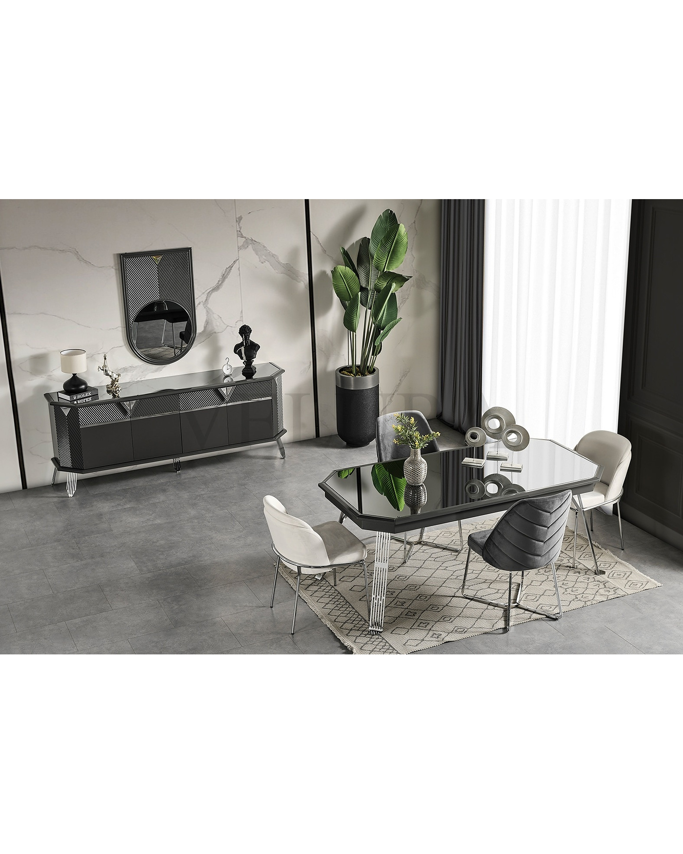 Velura Home Modern Sabit Yemek Masası Madrid koyu gri sabit yemek masası