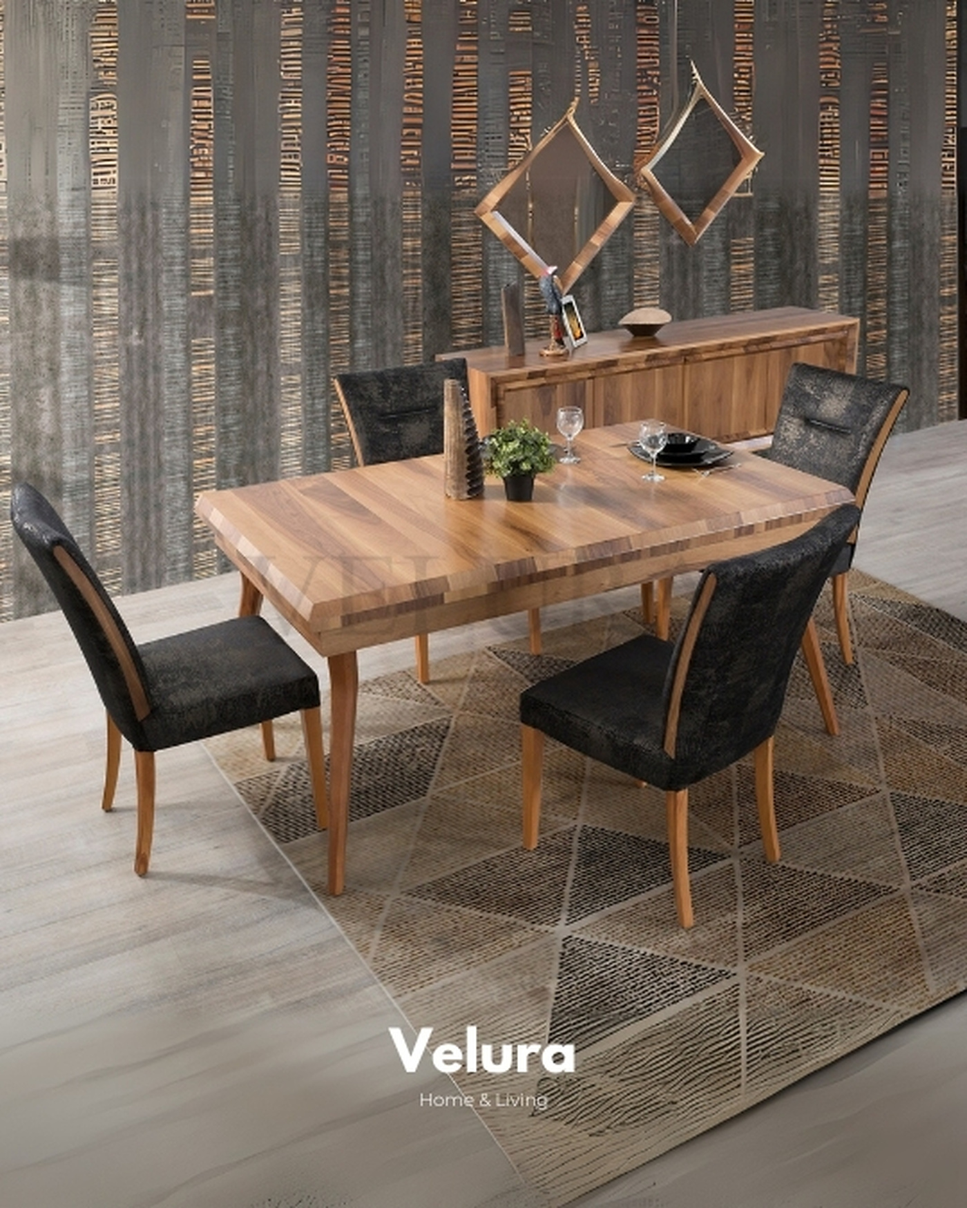 Marif Yemek Masası – Desenli Ceviz Modern Tasarım Marif ceviz desenli modern yemek masası