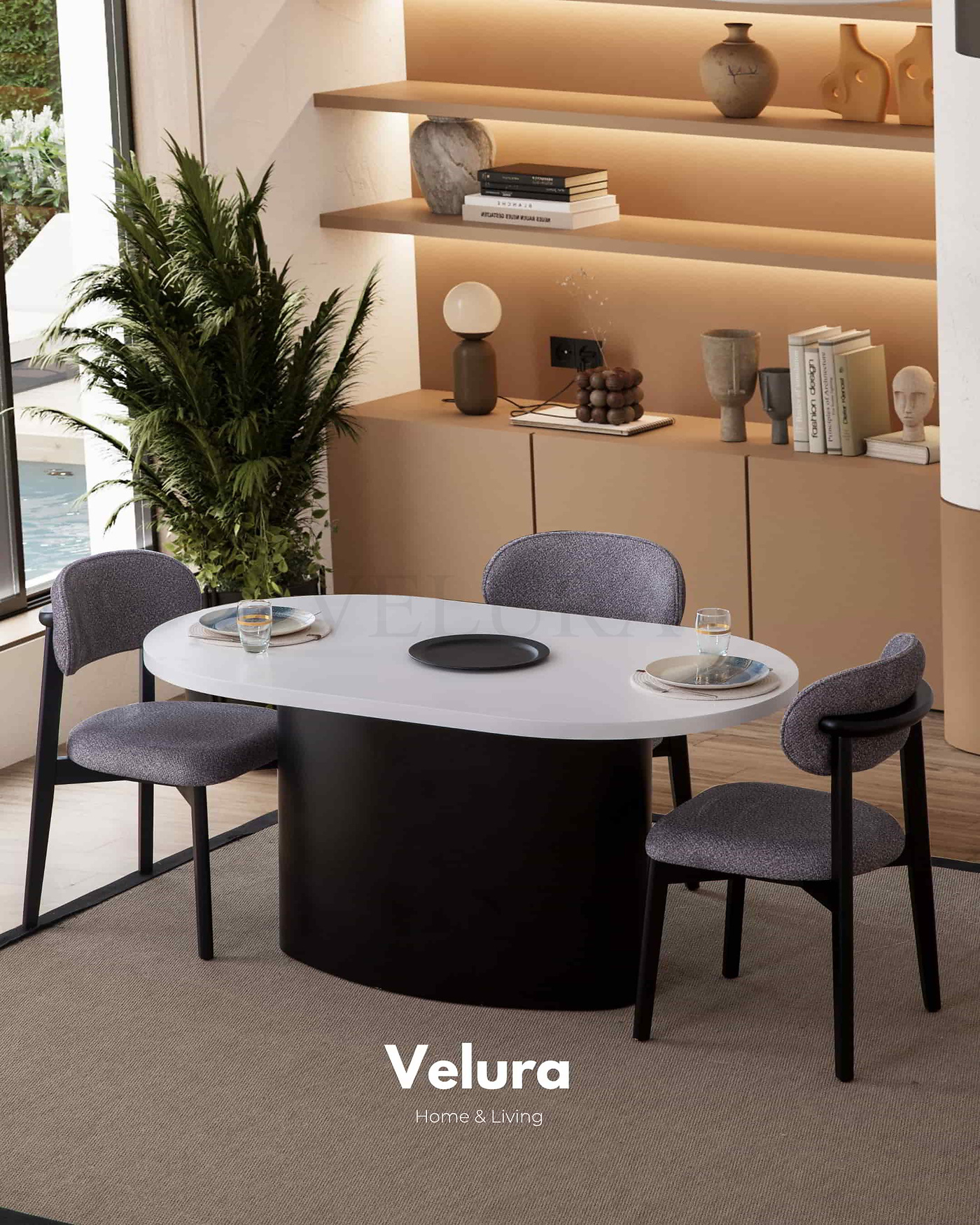 Mira Yemek Masası - Siyah Oval Ayaklı, Beyaz Tablası ile Modern Tasarım