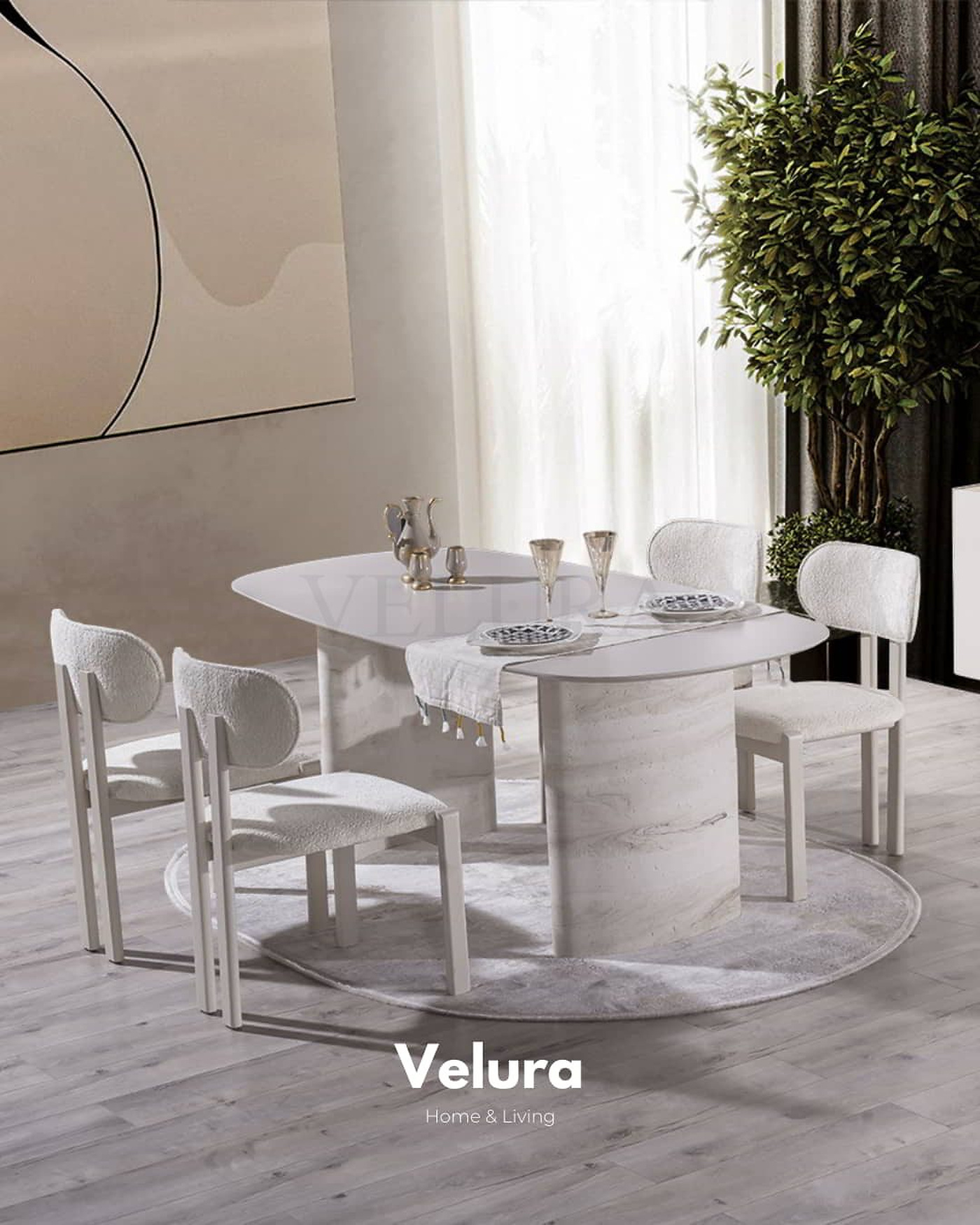 Moon Yemek Takımı kırık beyaz modern tasarım