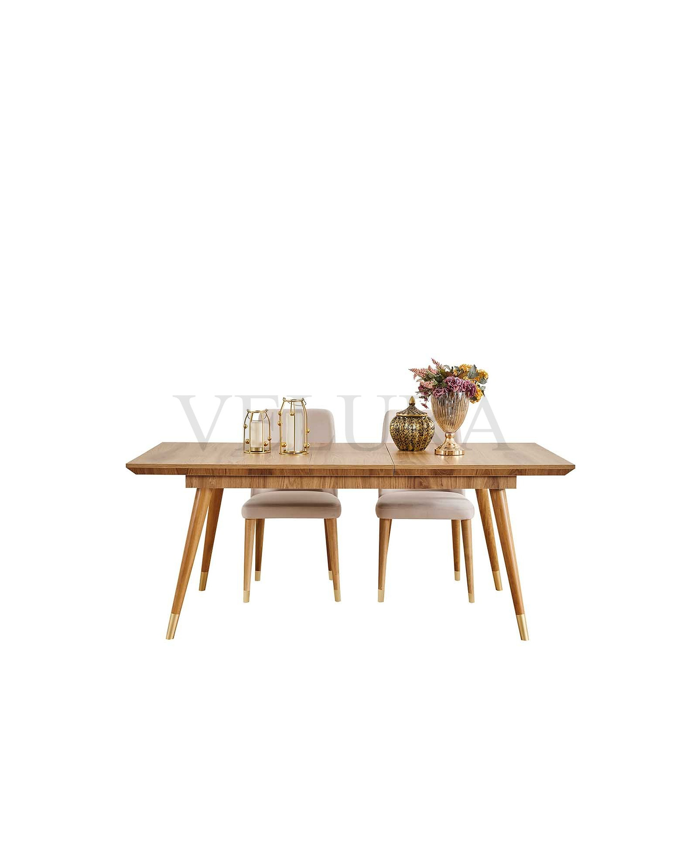 Pablo Yemek Masası - Ceviz Renk Gold Detaylı Gold Detaylı Modern Ceviz Yemek Masası