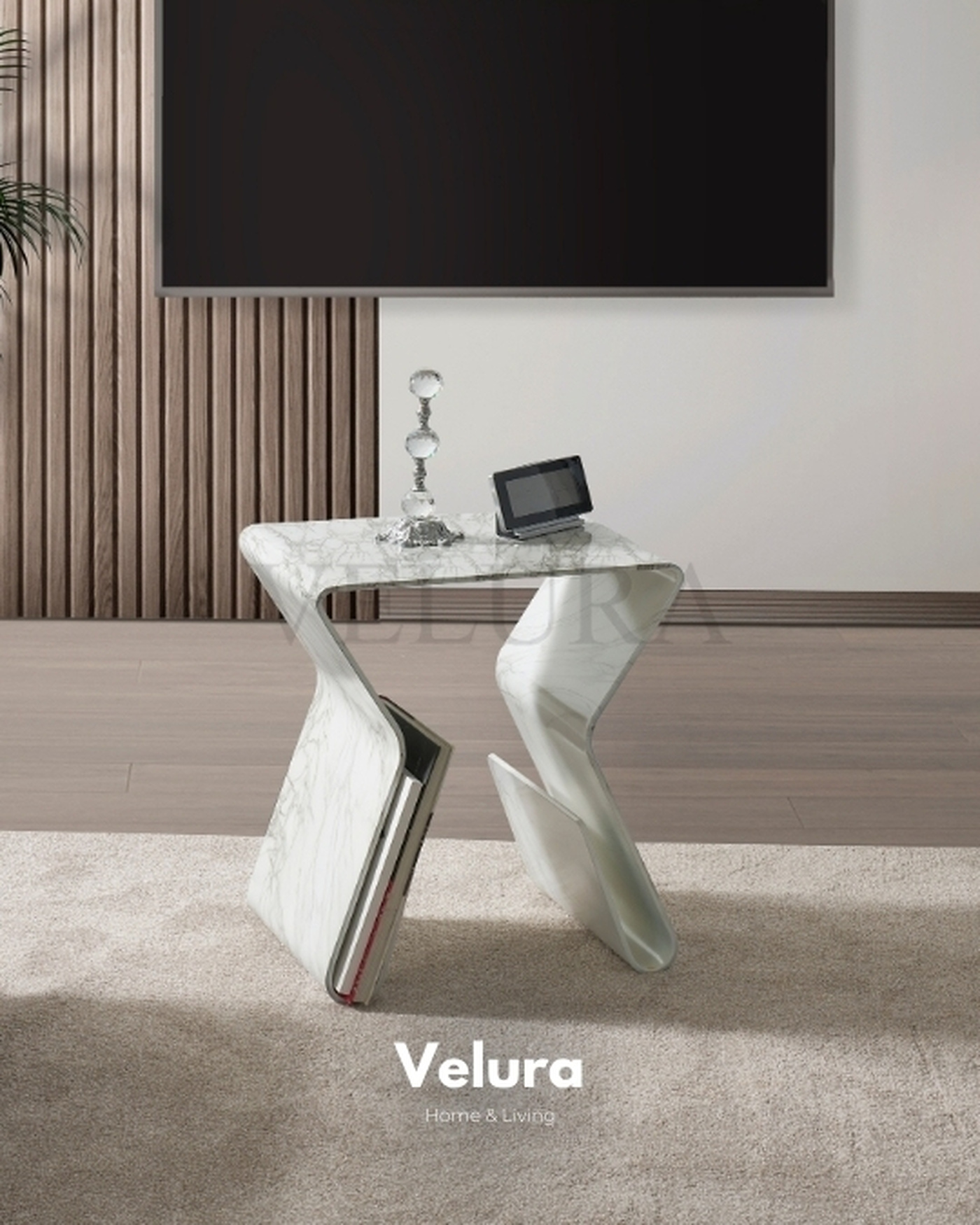Pekin Yan Sehpa - Mermer Desenli Kitap Raflı Velura Home Pekin Yan Sehpa Modeli