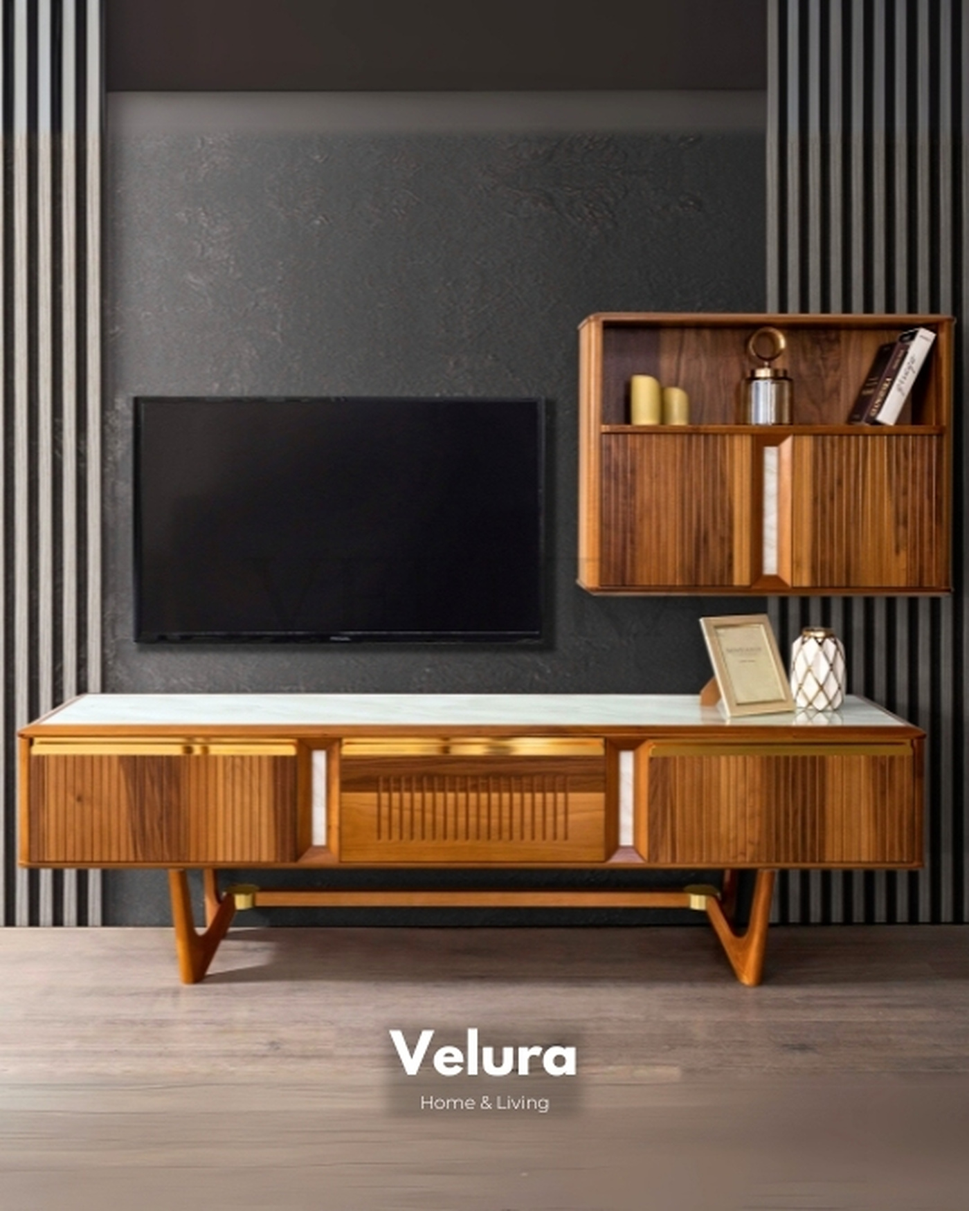 Riva Yemek Takımı Premium Ceviz Mermer Riva Yemek Takımı ceviz ve beyaz mermer desenli