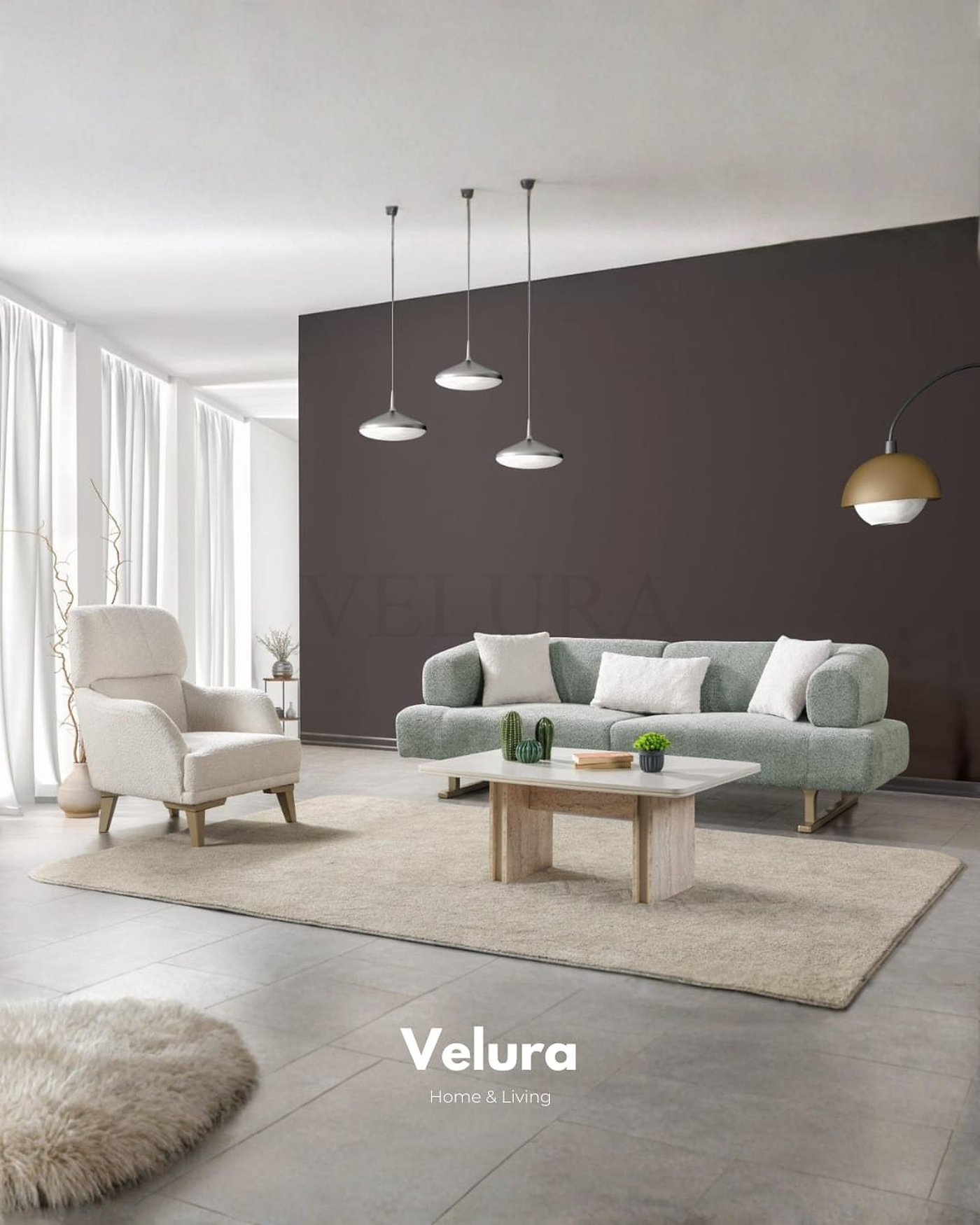 Sahra Kanepe – Su Yeşili; mekanizmalı sırt–kol birleşik yapı, gold ayaklar, 240 x 95 x 80 cm
