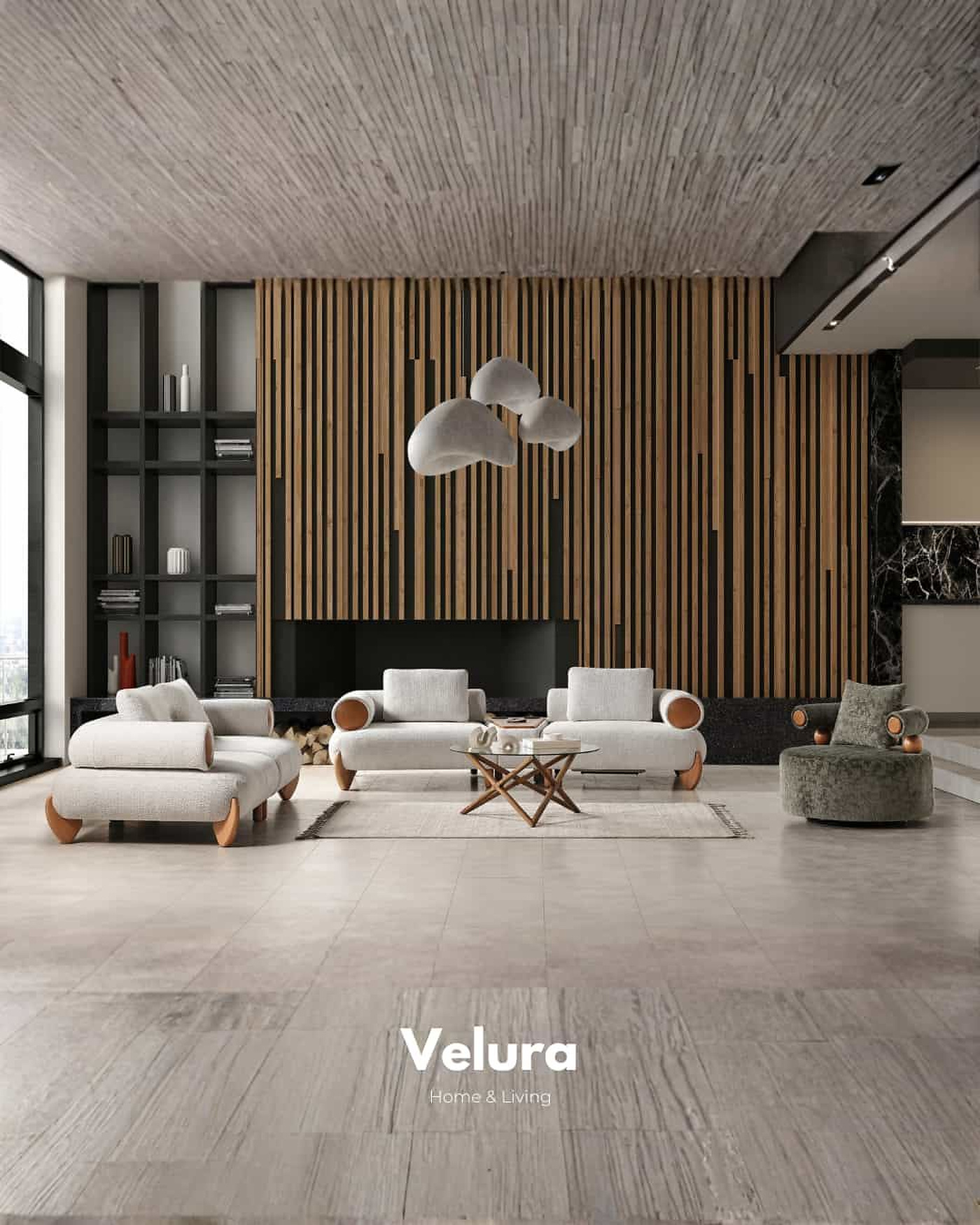 Soho Koltuk Takımı, ceviz detaylı, dokuma kumaş, yerden yüksek